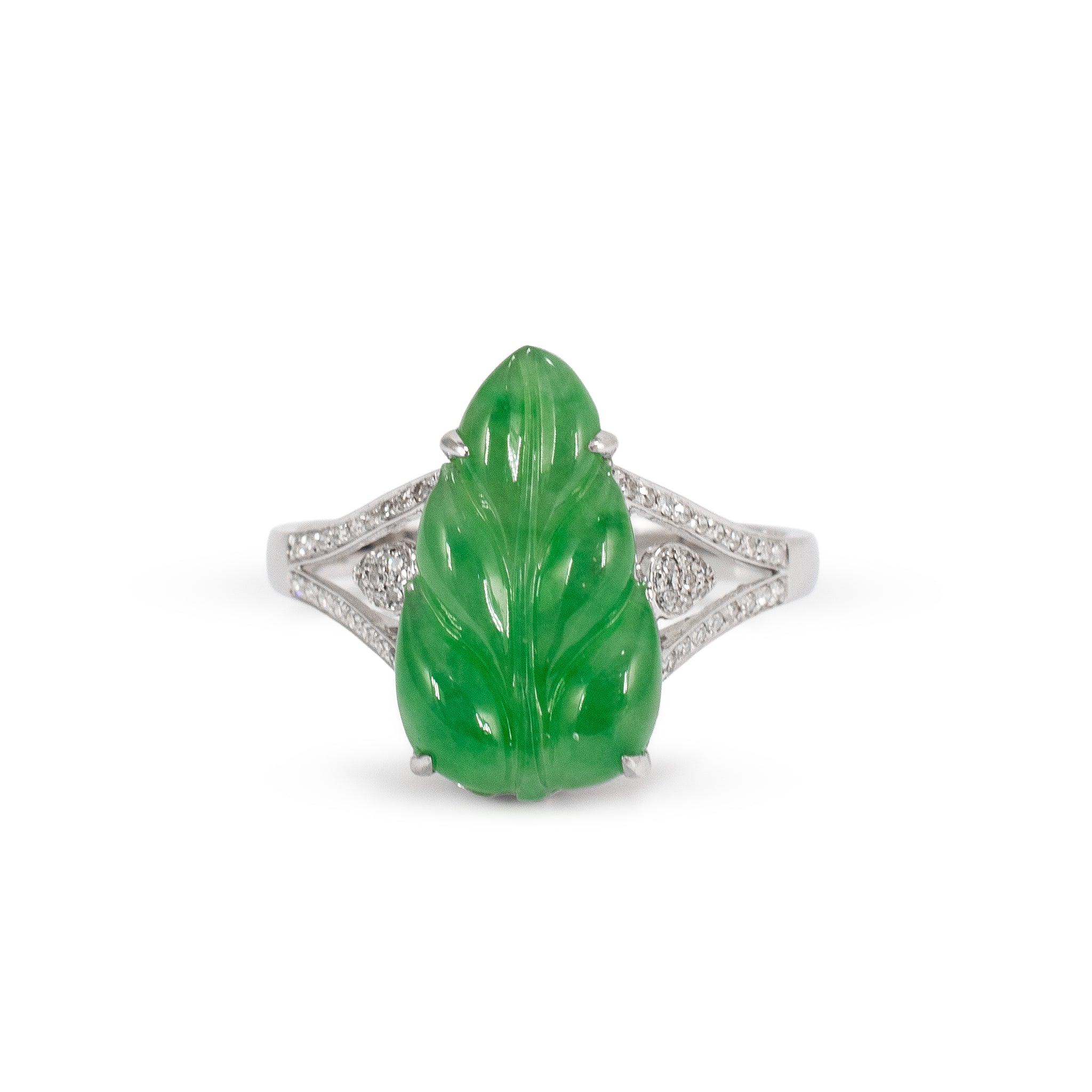 18K White Gold 2.70ct Delicate Green Icy Jadeite Jade Diamond Cocktail Ring