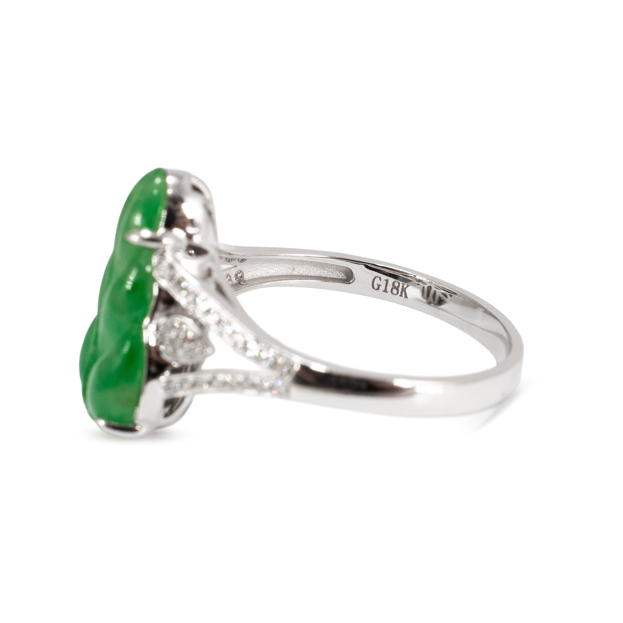18K White Gold 2.70ct Delicate Green Icy Jadeite Jade Diamond Cocktail Ring