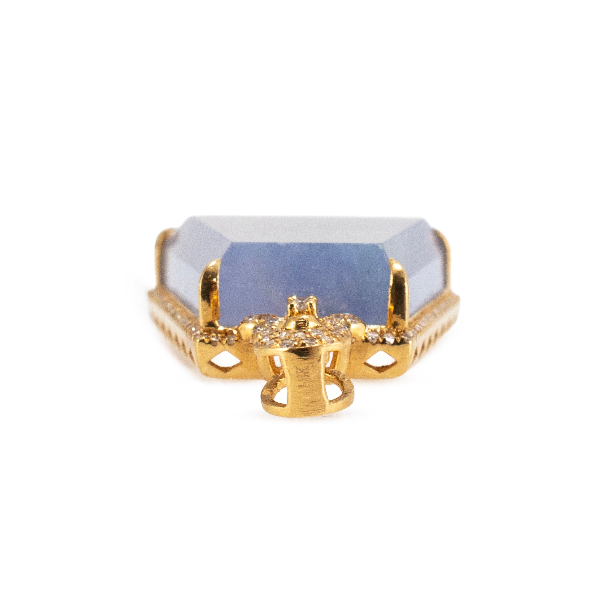 18K Yellow Gold 18.40ct Purple Burmese Jadeite Jade Halo Diamond Charm Pendant