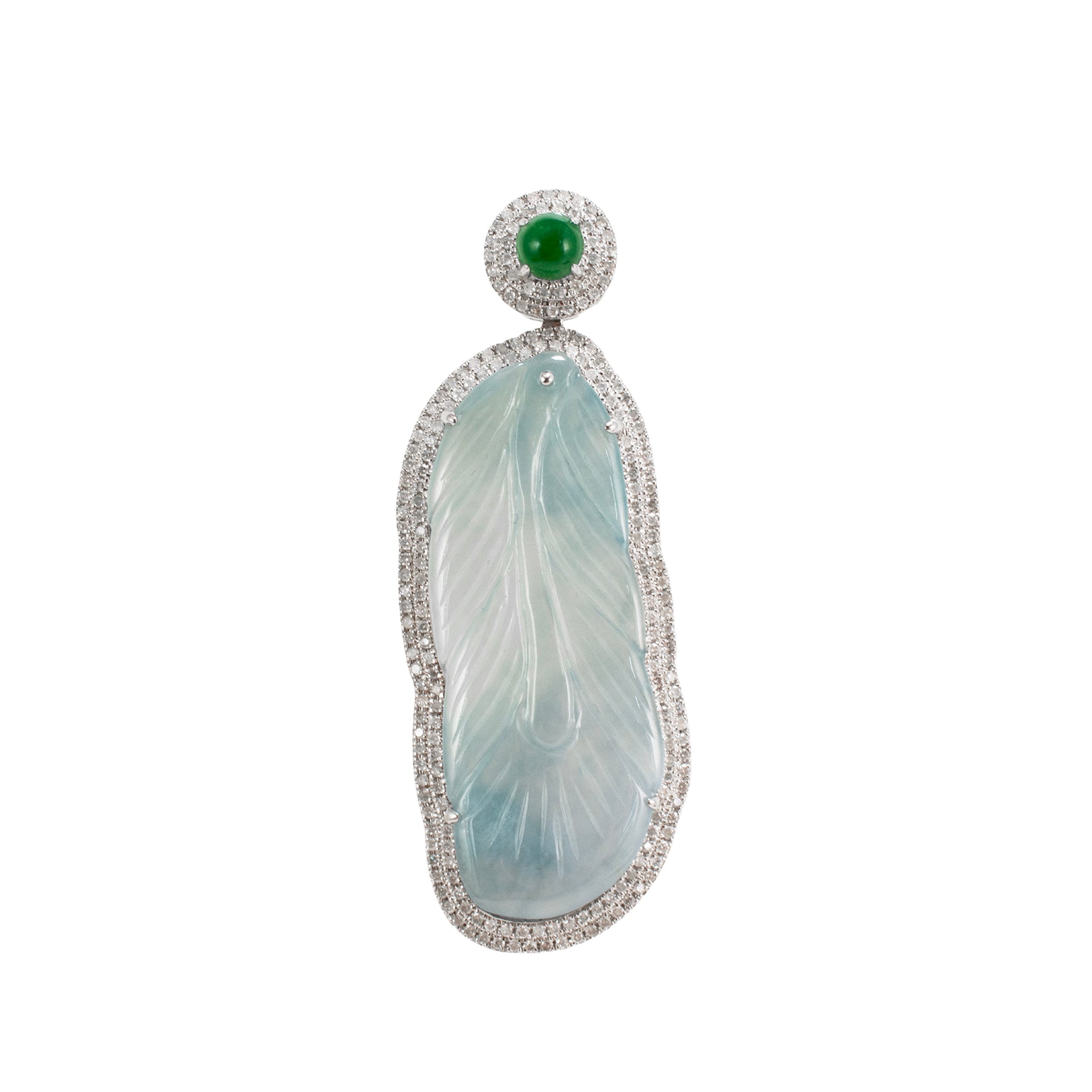 18K White Gold 18.40ct Blue Glutinous Jadeite Jade Diamond Jade Charm Pendant