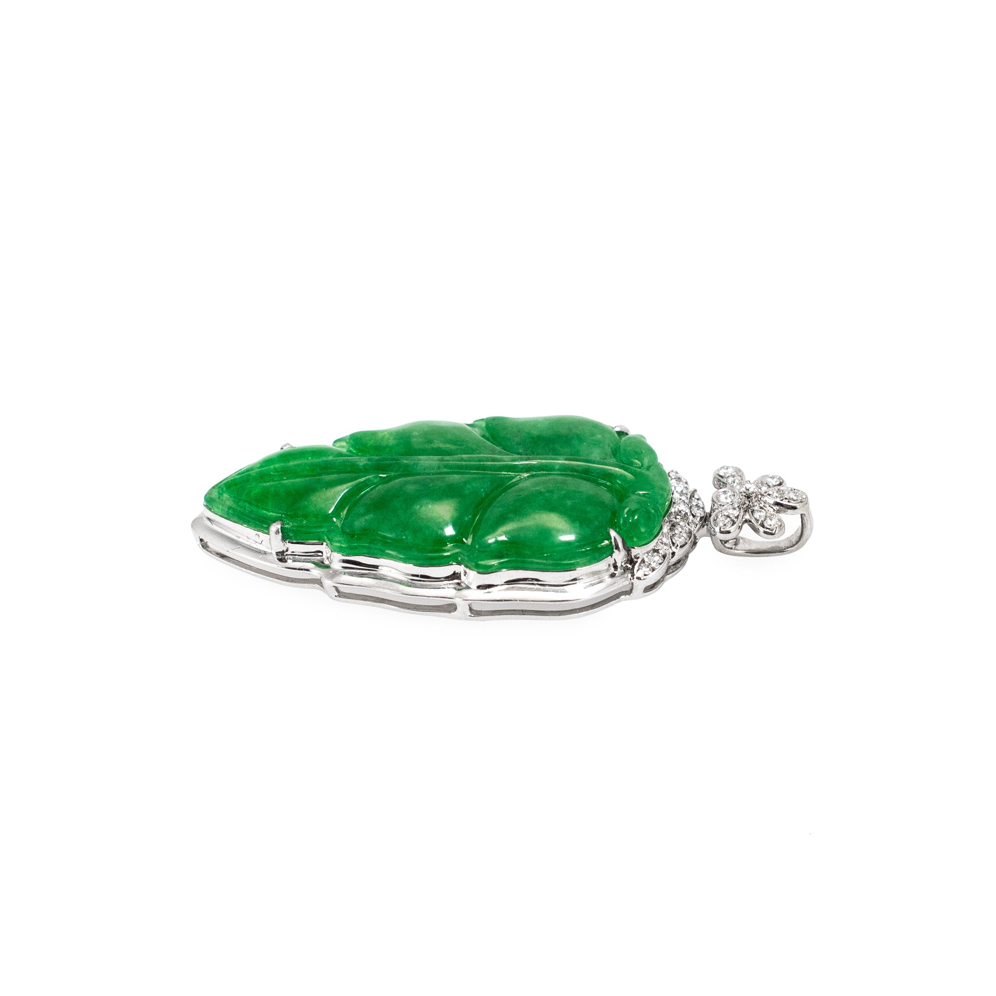 18K White Gold 9.80ct Green Burmese Jadeite Jade Diamond Charm Pendant