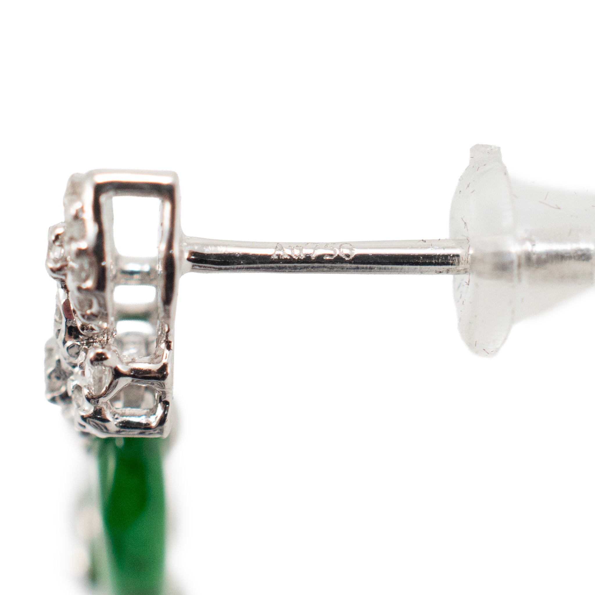 18K White Gold 2.50ct Green Myanmar Jadeite Jade Diamond Dangle Earrings