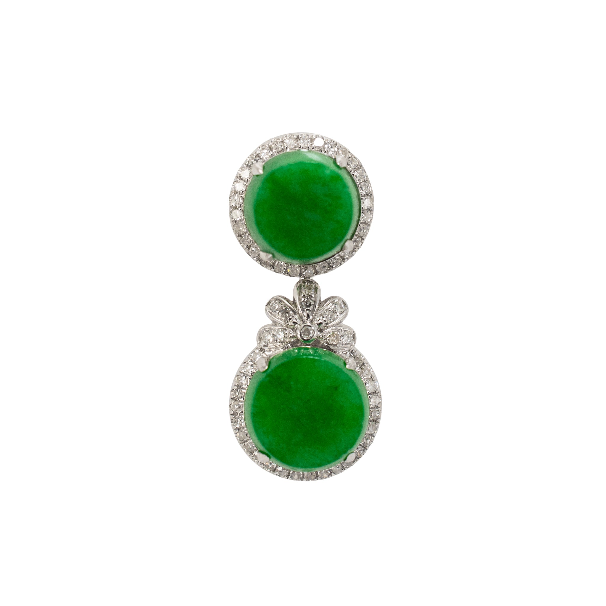 18K White Gold 2.50ct Green Burmese Jadeite Jade Diamond Double Round Pendant
