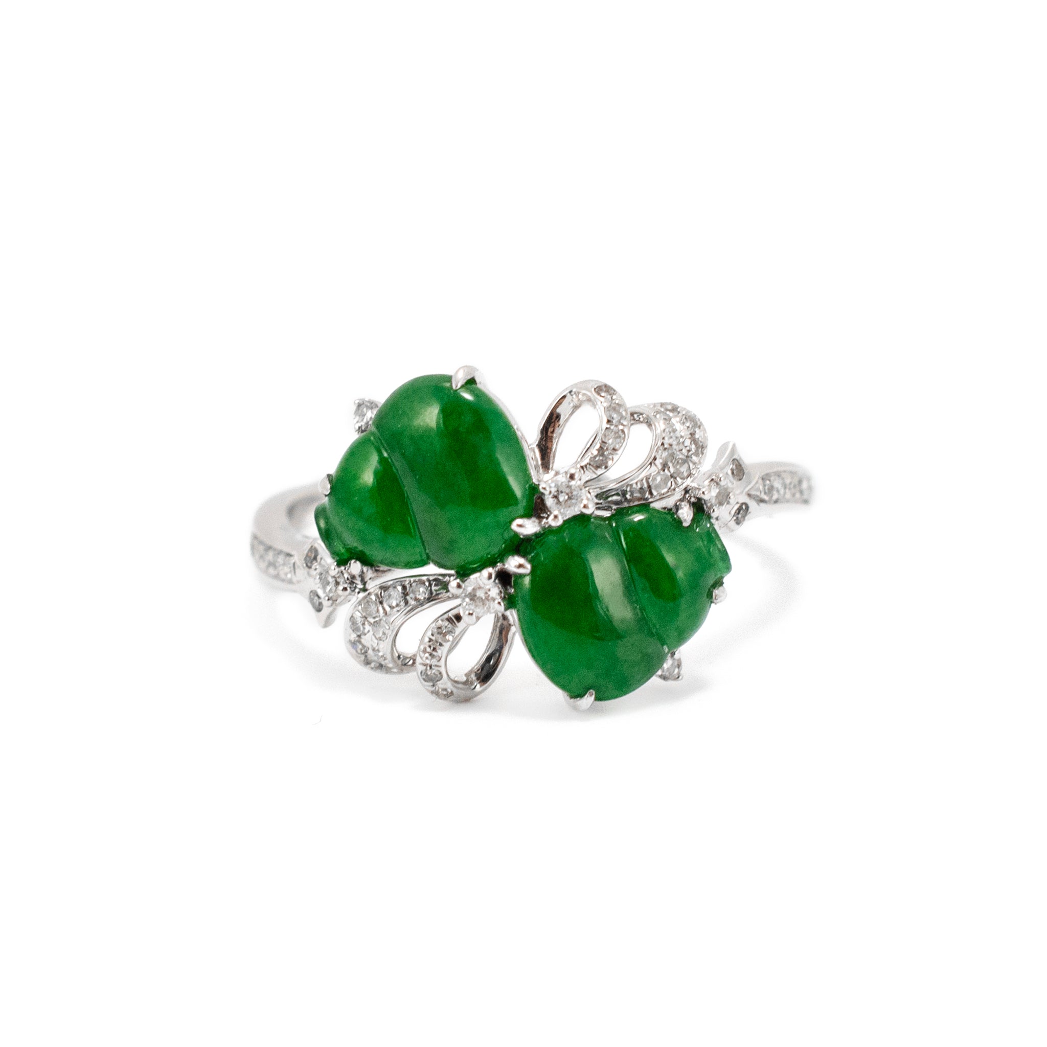 18K White Gold 1.30ct Delicate Green Icy Jadeite Jade Diamond Cocktail Ring