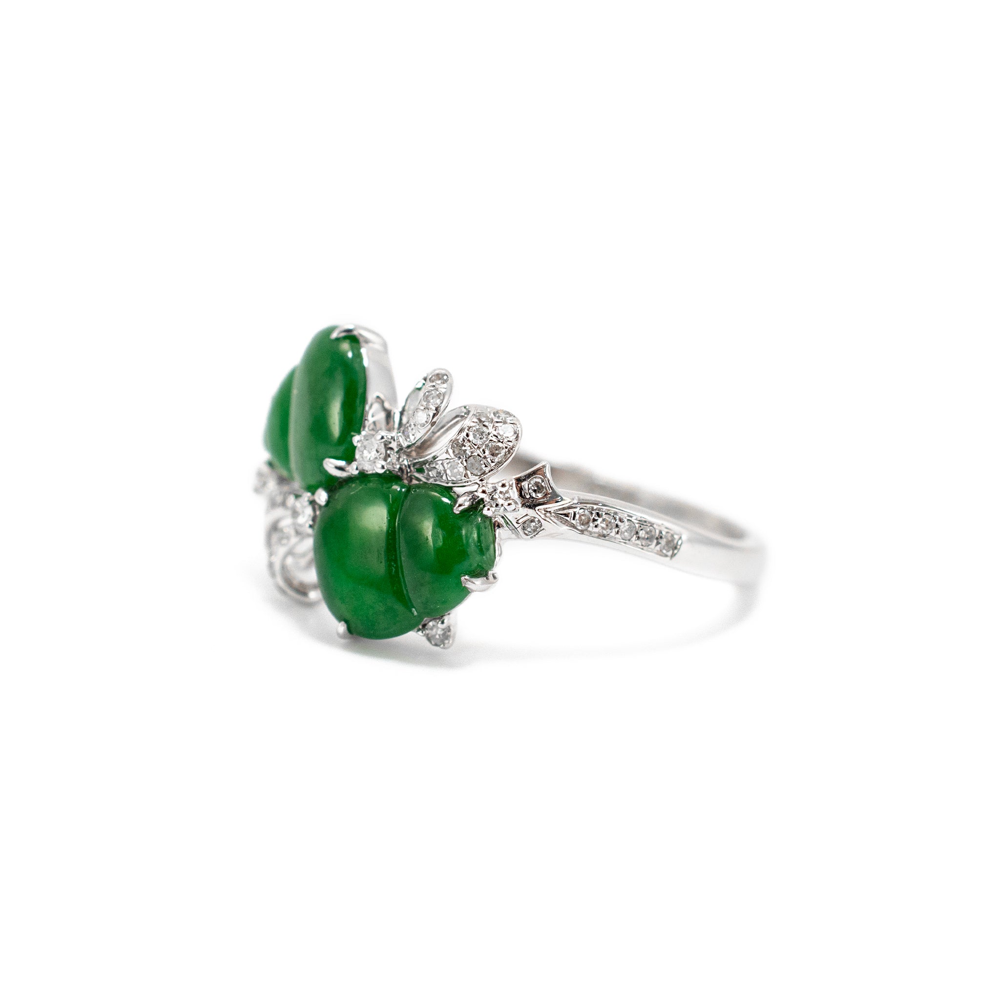 18K White Gold 1.30ct Delicate Green Icy Jadeite Jade Diamond Cocktail Ring