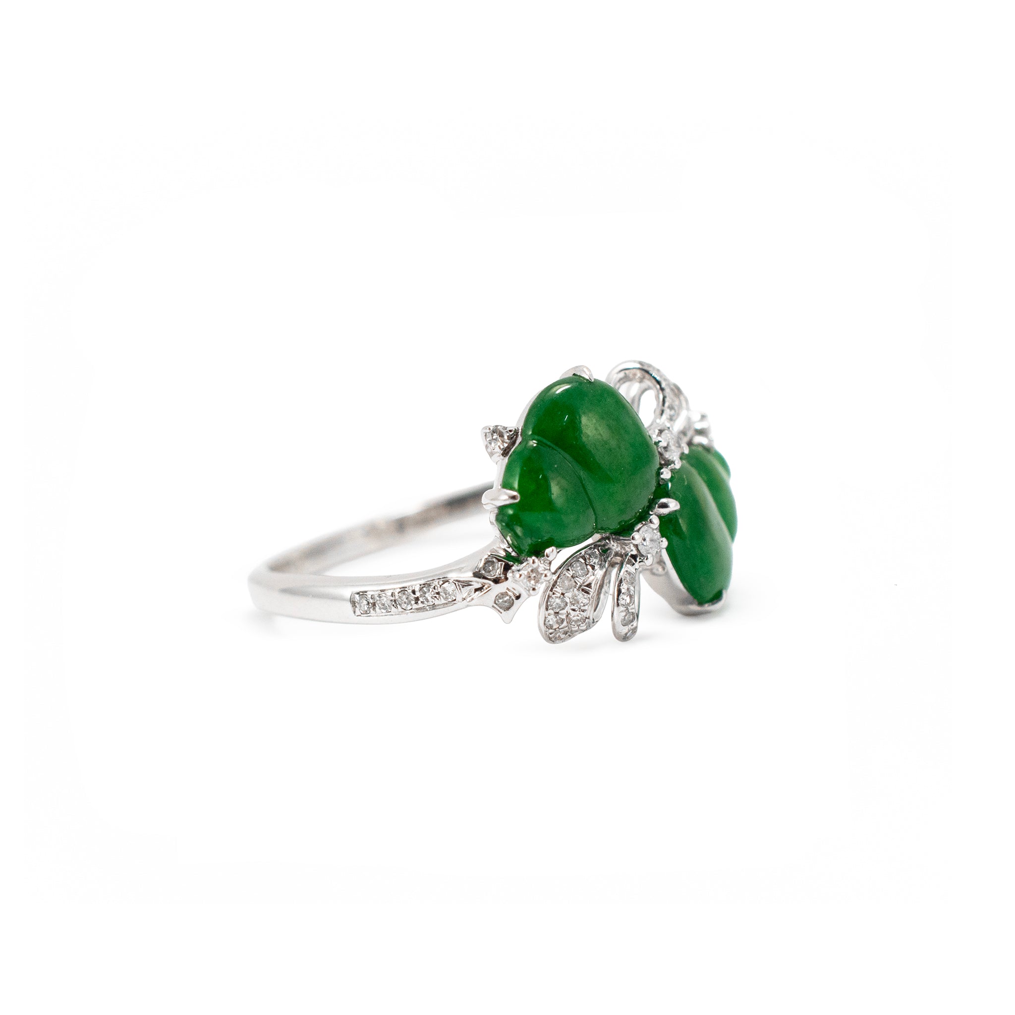 18K White Gold 1.30ct Delicate Green Icy Jadeite Jade Diamond Cocktail Ring