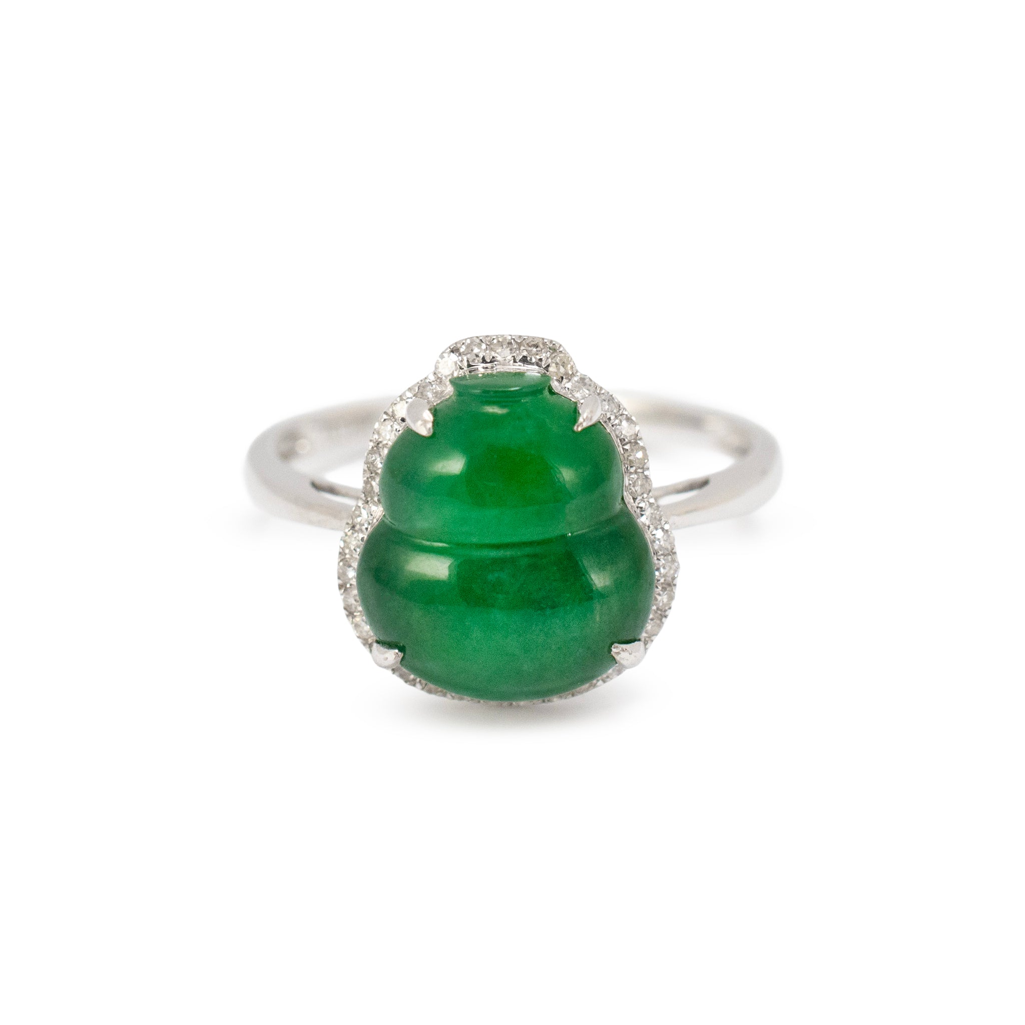 18K White Gold 3.00ct Green Burmese Jadeite Jade Diamond Cocktail Ring