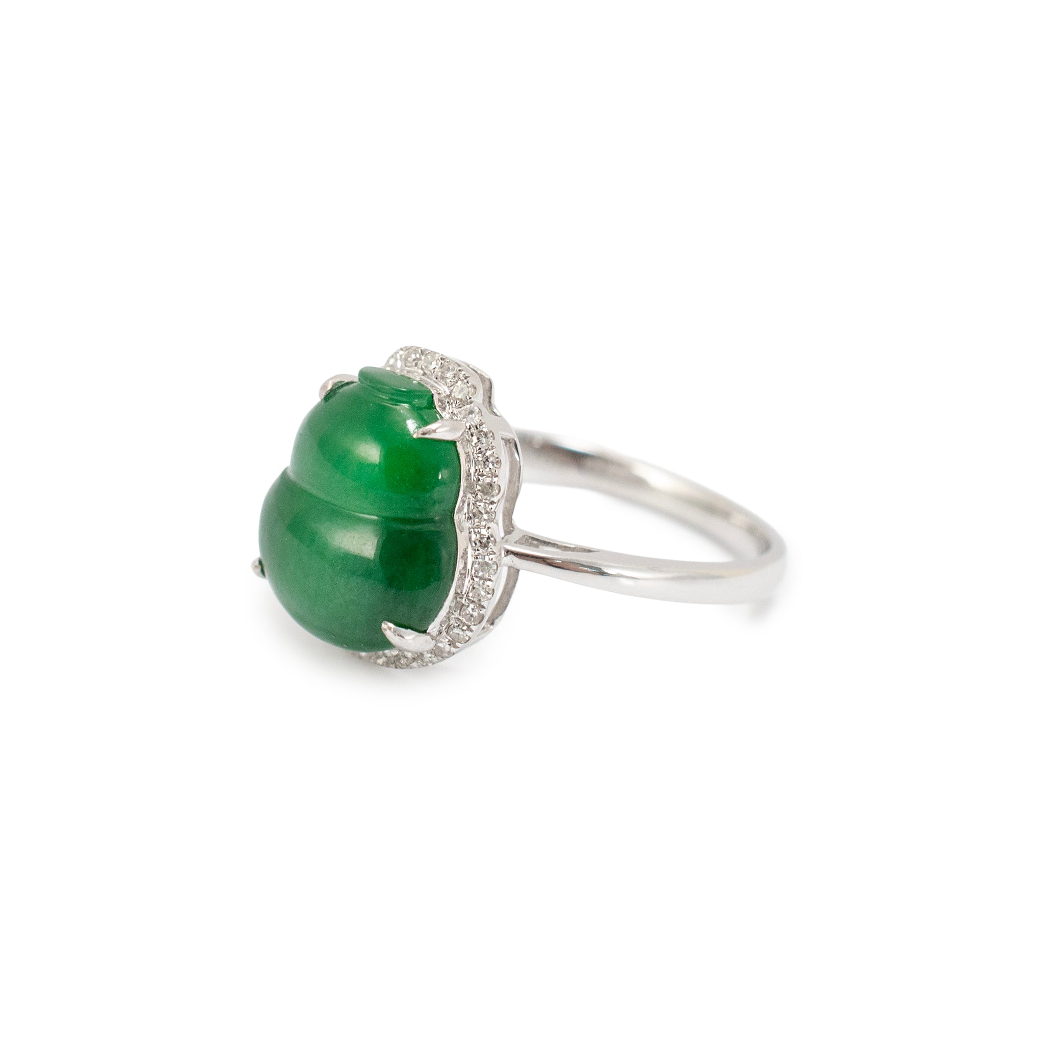 18K White Gold 3.00ct Green Burmese Jadeite Jade Diamond Cocktail Ring