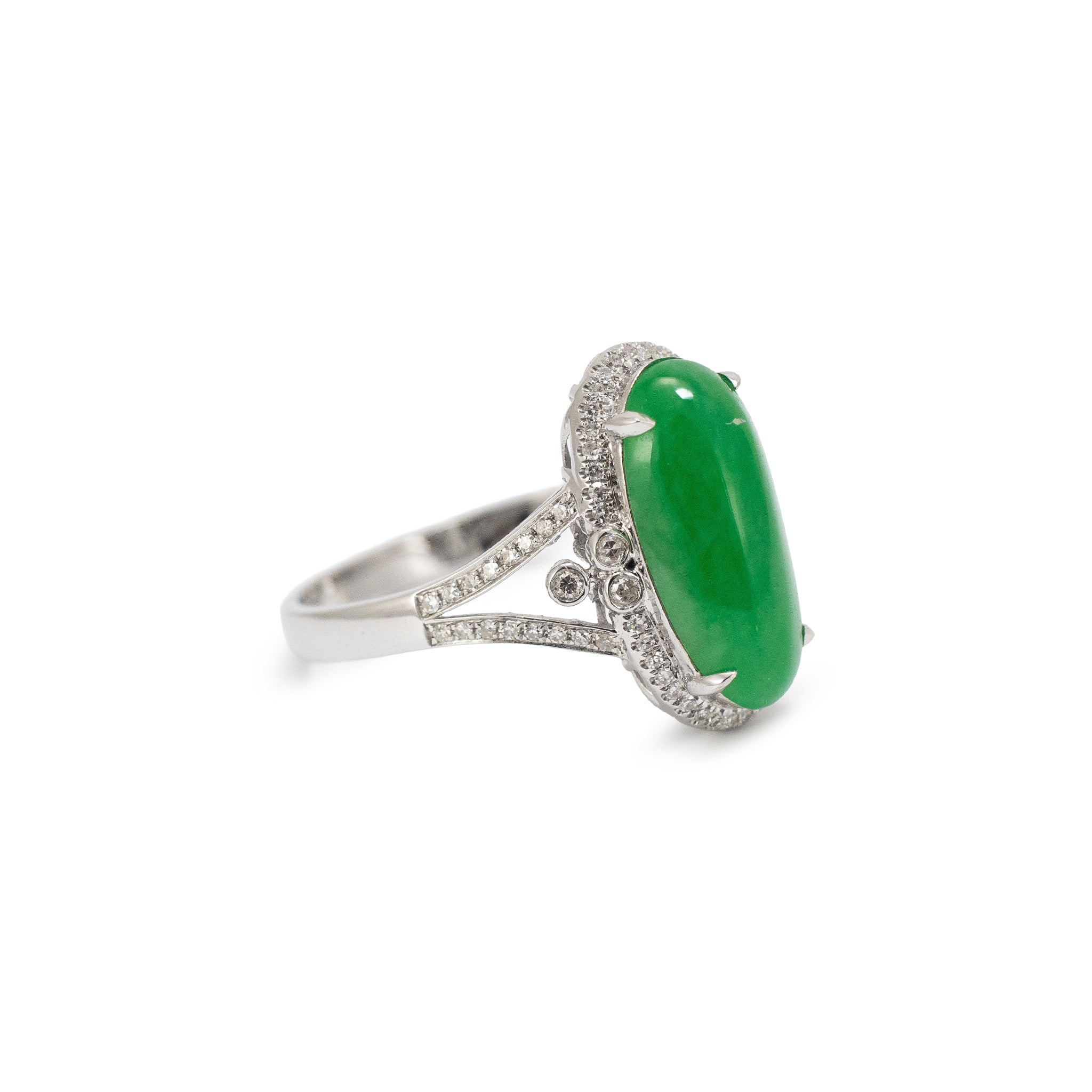 18K White Gold 3.40ct Delicate Green Jadeite Jade Diamond Cocktail Ring