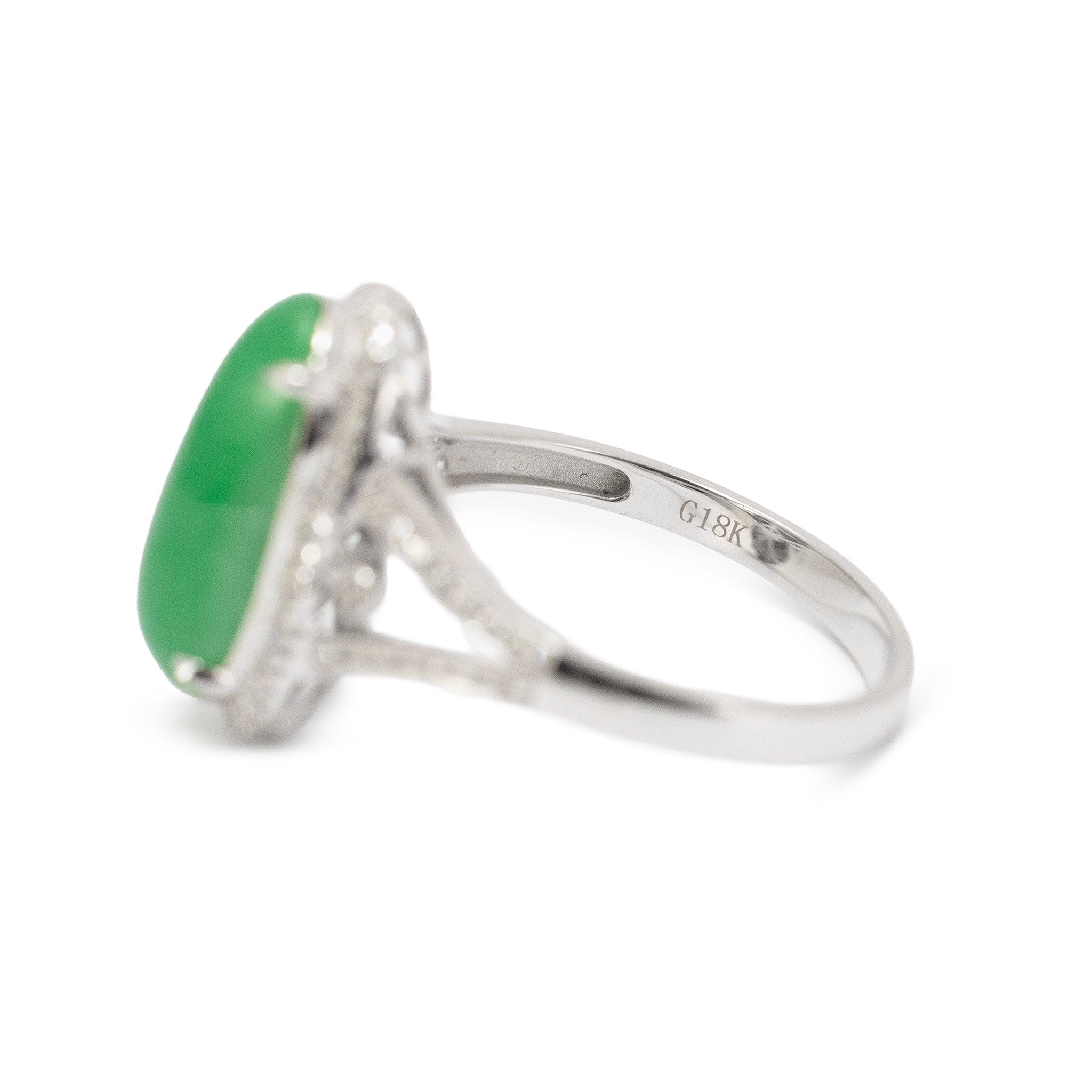 18K White Gold 3.40ct Delicate Green Jadeite Jade Diamond Cocktail Ring