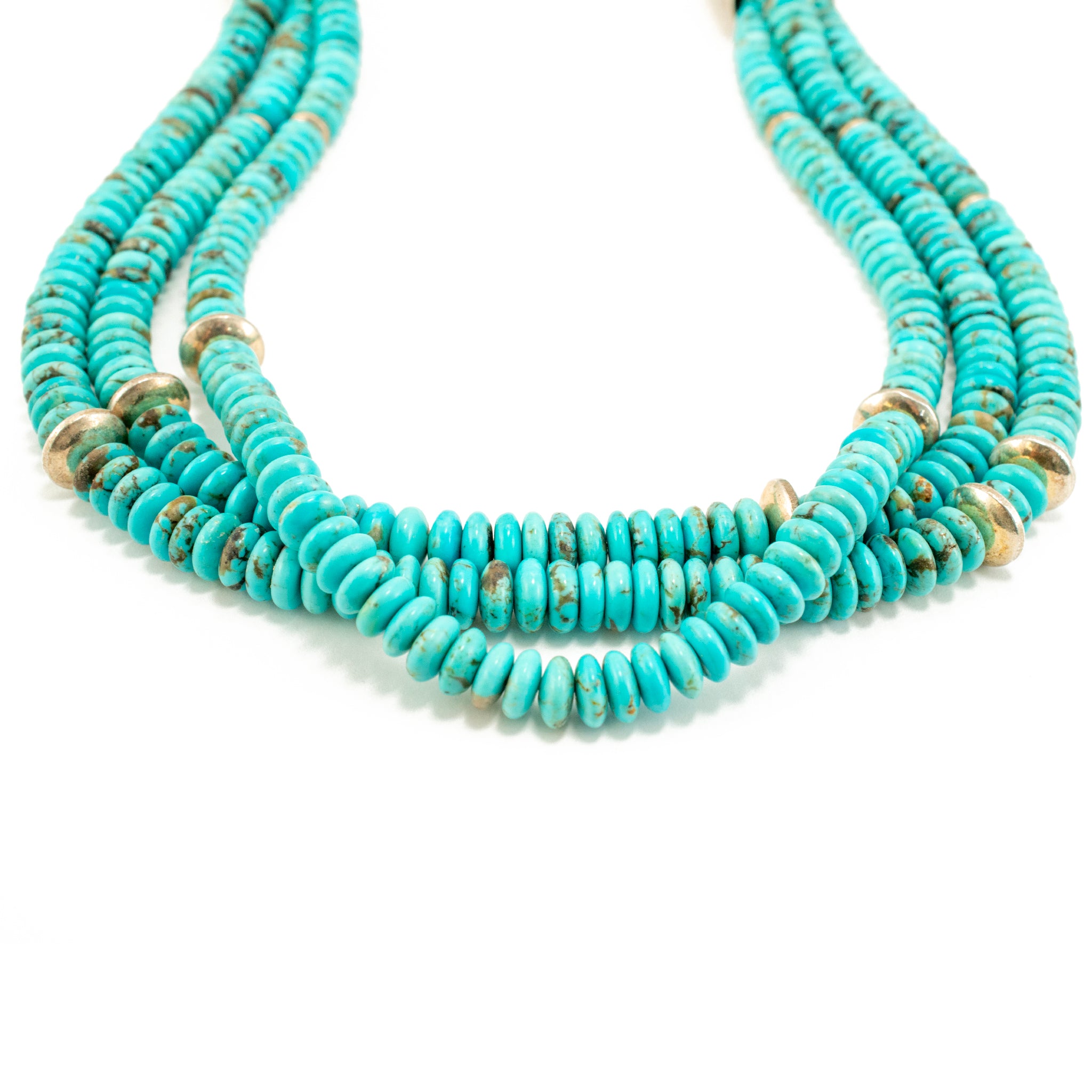 Vintage Native American Sterling Silver Turquoise Multi-Strand Bead Necklace