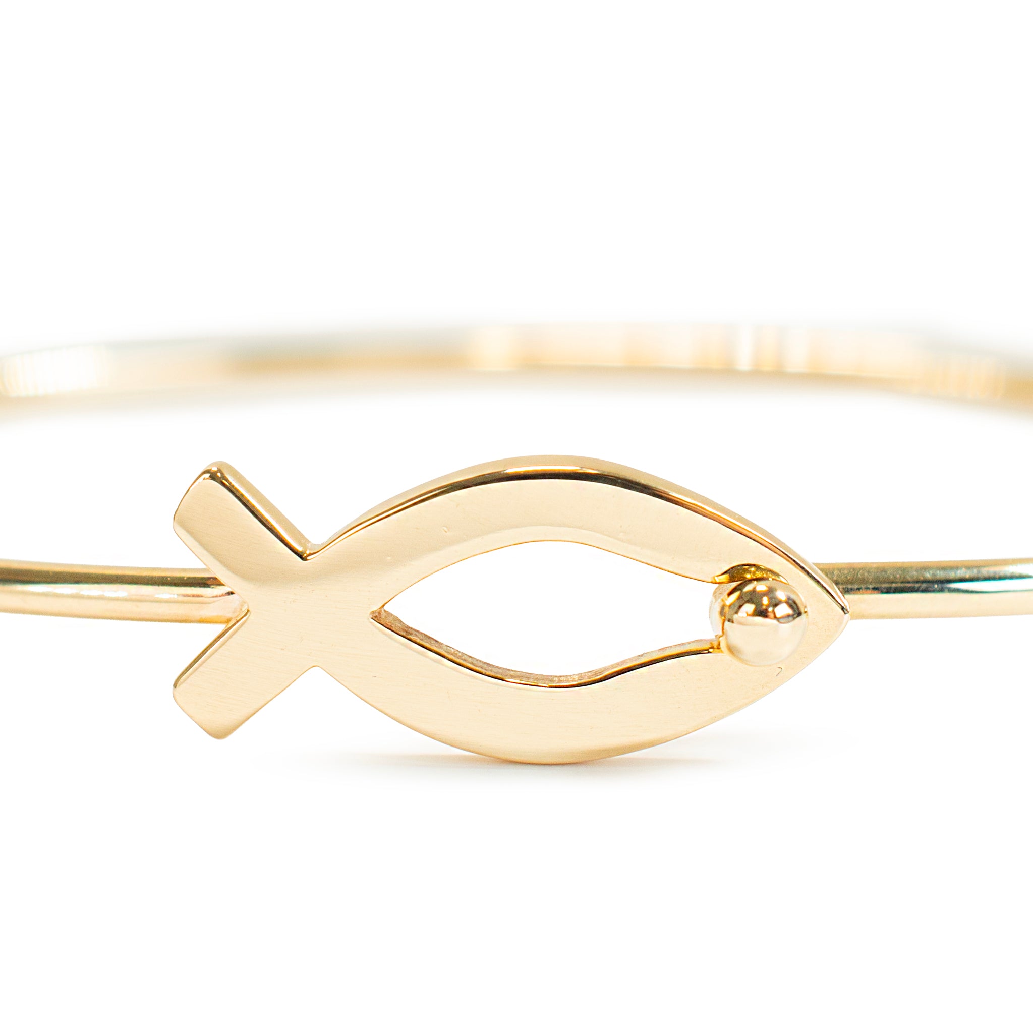James Avery Retired 14K Yellow Gold Fish Ichthus Hook Bangle Bracelet