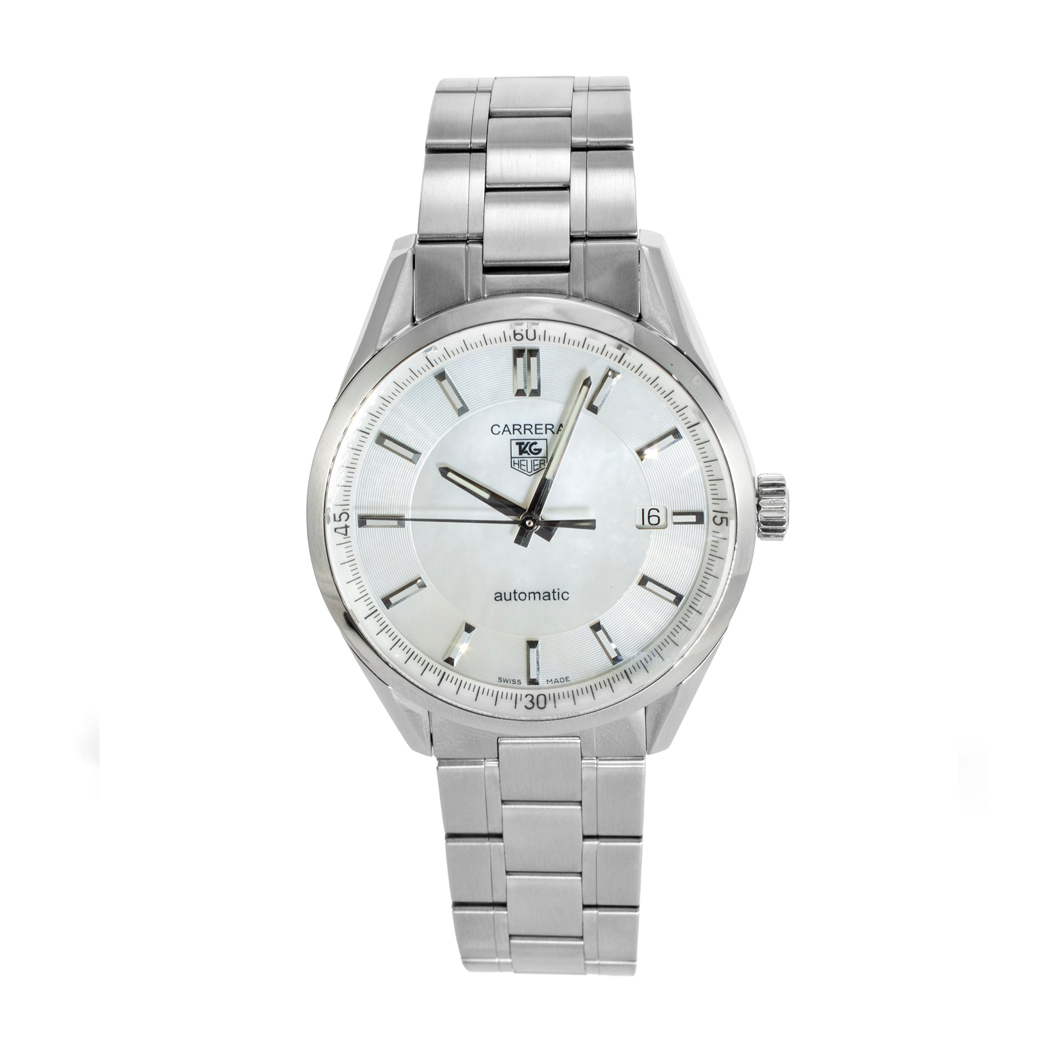 Tag Heuer Carrera Calibre 5 39MM wv211d Mother of Pearl Steel Automatic Watch