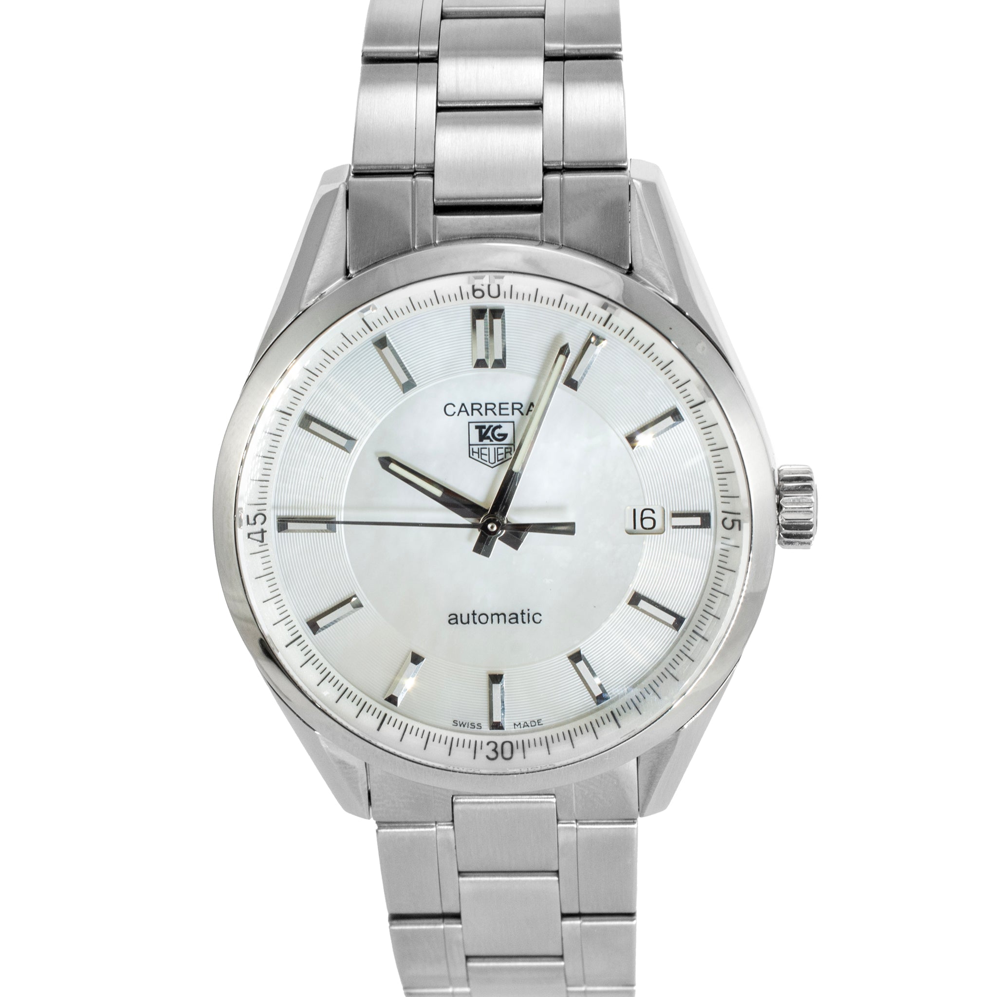 Tag Heuer Carrera Calibre 5 39MM wv211d Mother of Pearl Steel Automatic Watch