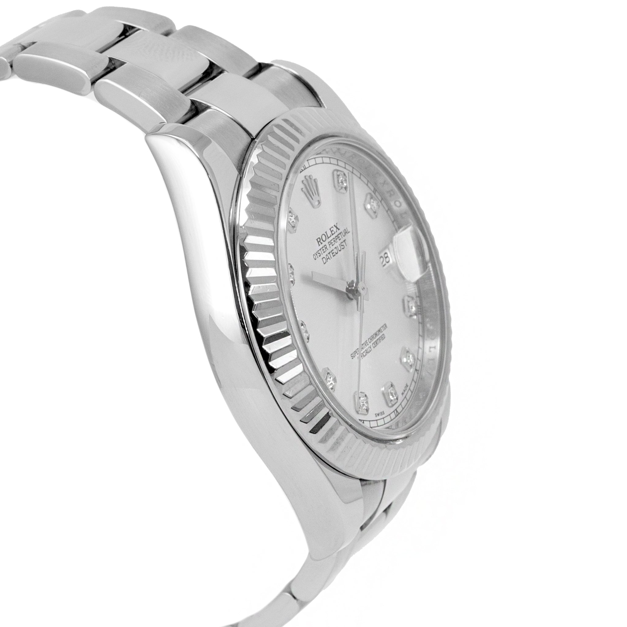 Rolex Datejust 41MM 116334 Fluted Oyster Silver Diamond Dial Steel Watch