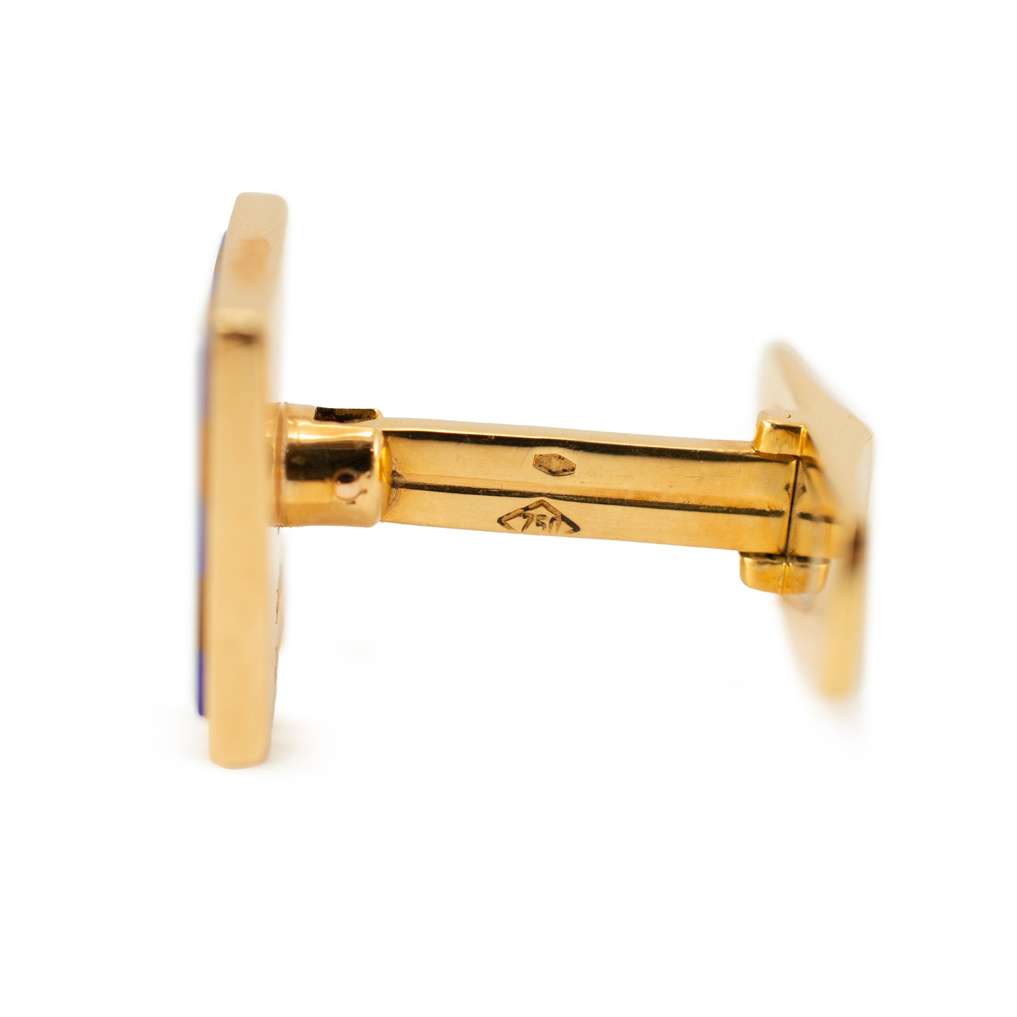 Men's Vintage Bvlgari 18K Gold Blue Lapis Brown Tiger’s Eye Checkers Cufflinks