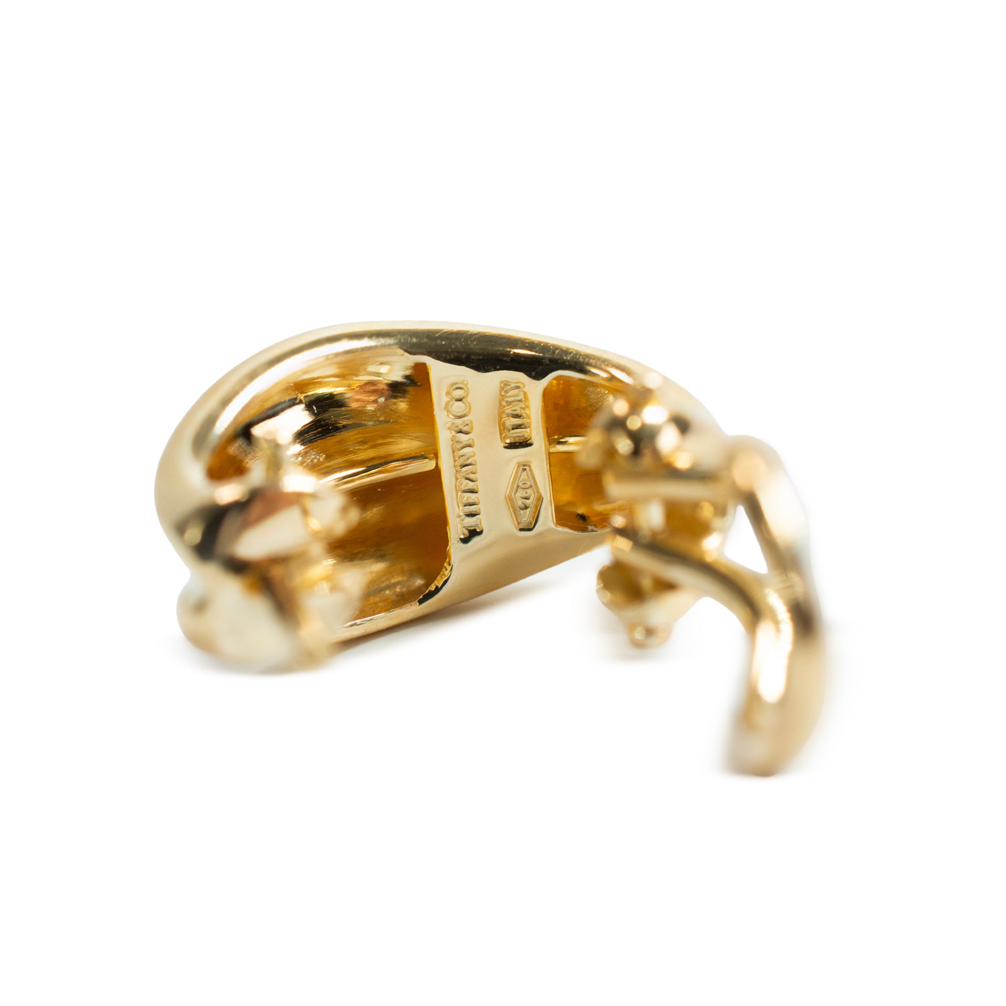 Ladies Tiffany & Co. 18K Yellow Gold Small Omega Shrimp Huggies Clip on Earrings