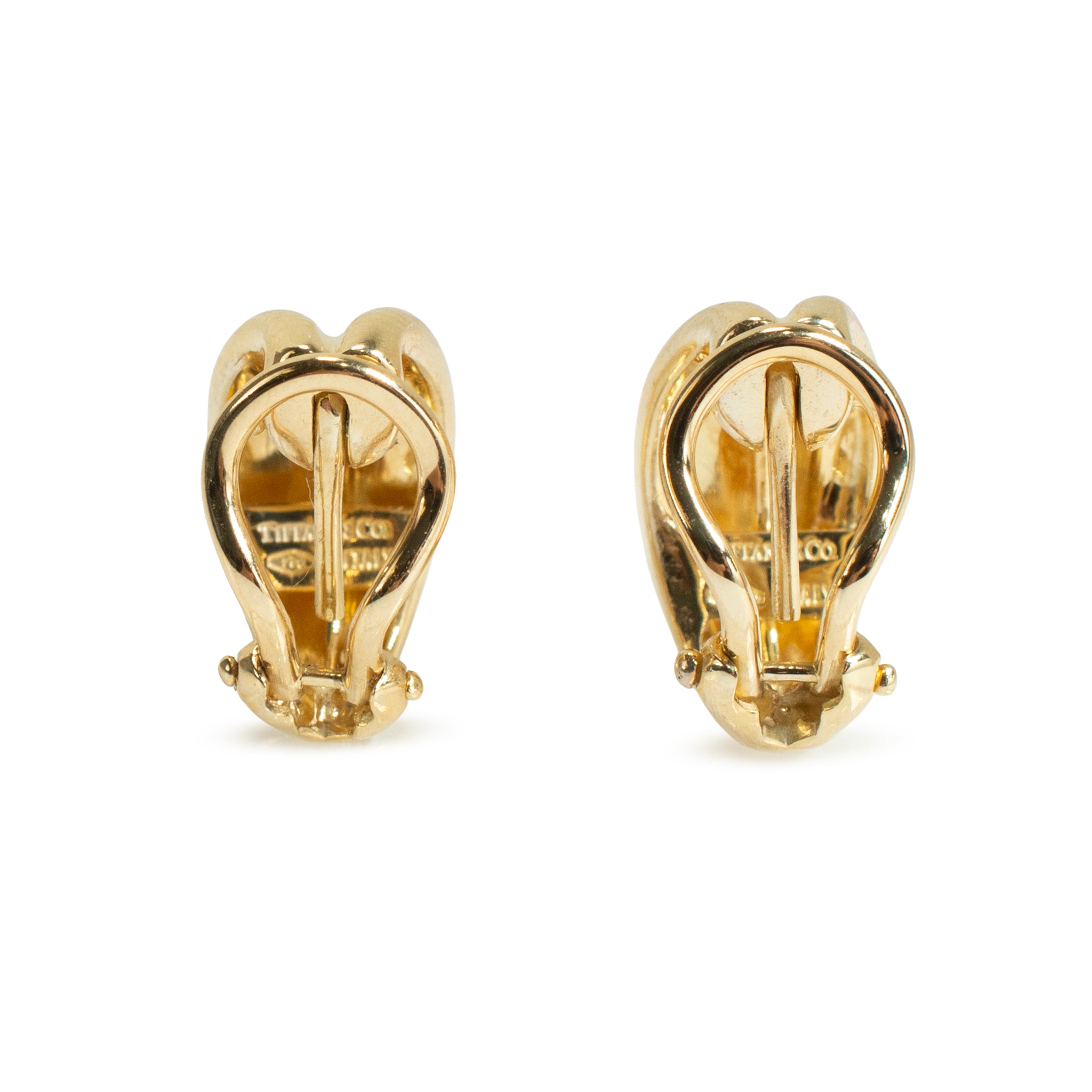 Ladies Tiffany & Co. 18K Yellow Gold Small Omega Shrimp Huggies Clip on Earrings