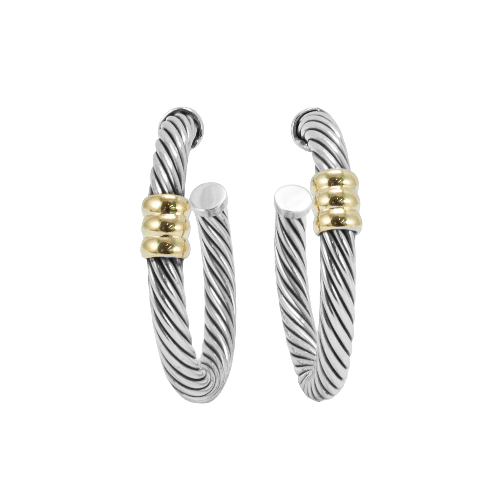 Vintage David Yurman 14K Yellow Gold 925 Silver Two-Tone Metro Hoop Earrings