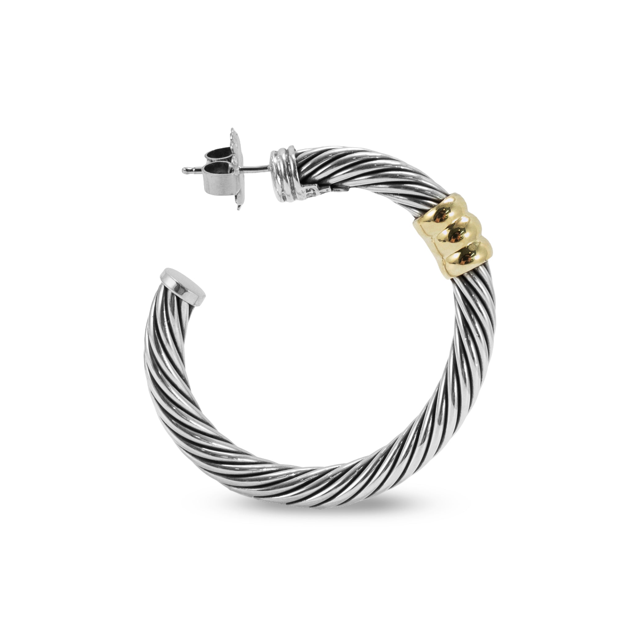 Vintage David Yurman 14K Yellow Gold 925 Silver Two-Tone Metro Hoop Earrings