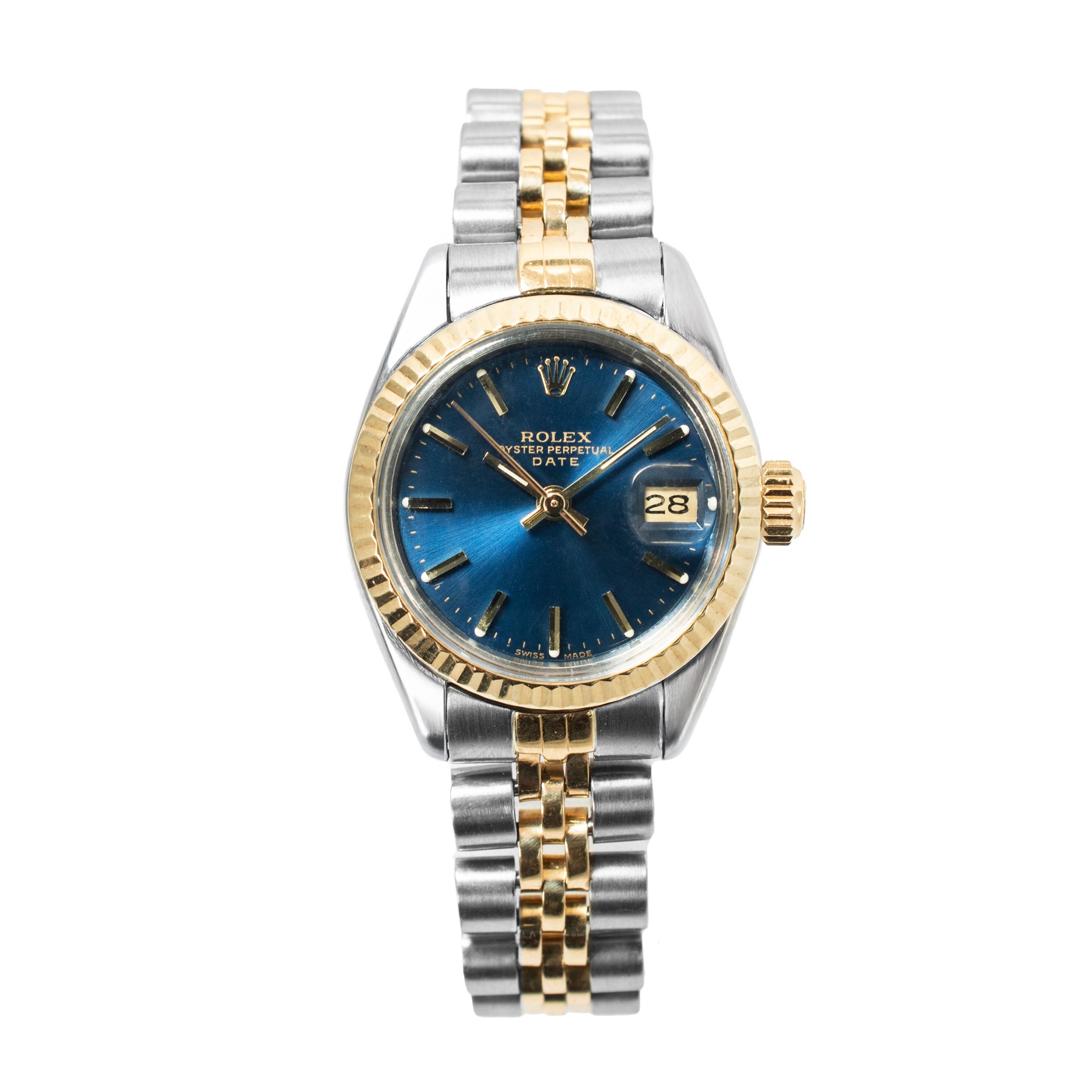 Rolex Oyster Perpetual Lady Date 26MM 6917 Blue Dial Jubilee Gold Steel Watch