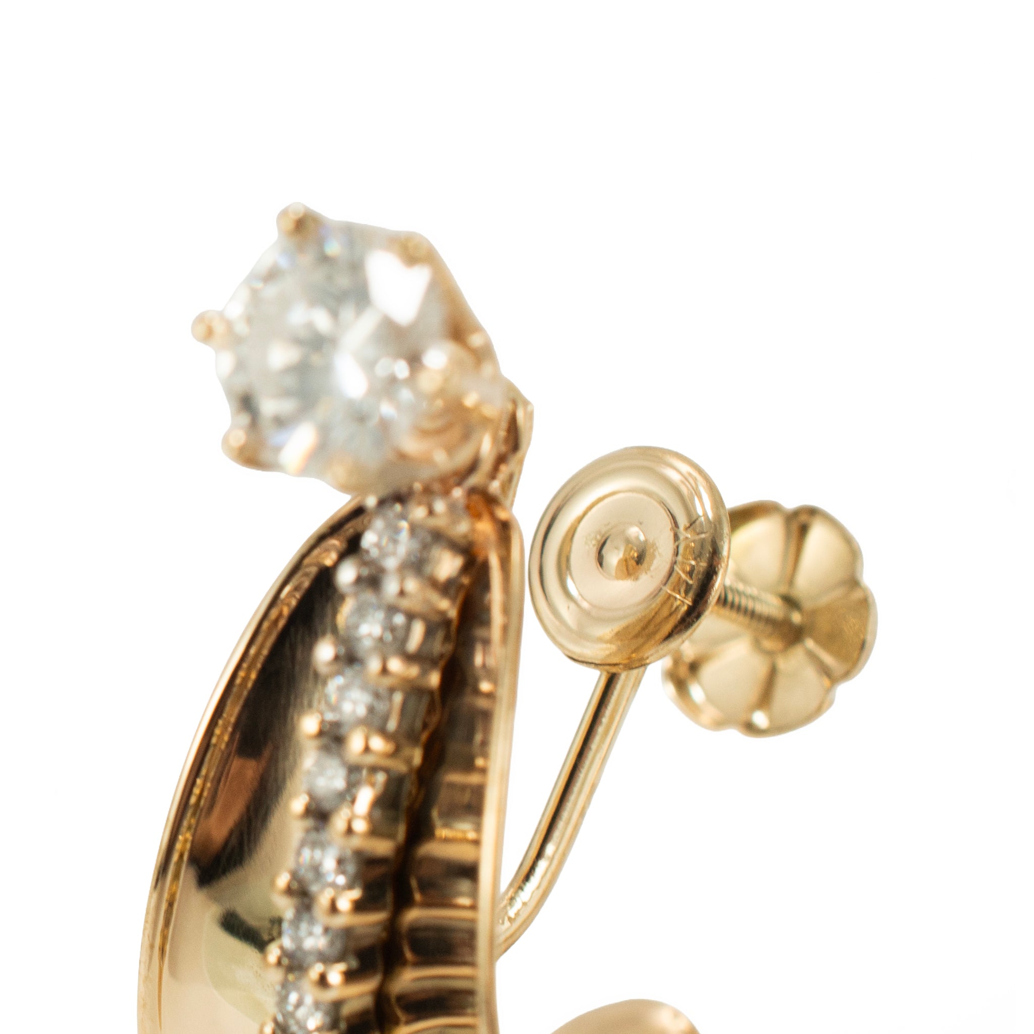 Vintage 14K Yellow Gold 1.43ct Diamond Stud Heggie Clip Dangle J Hoops Earrings