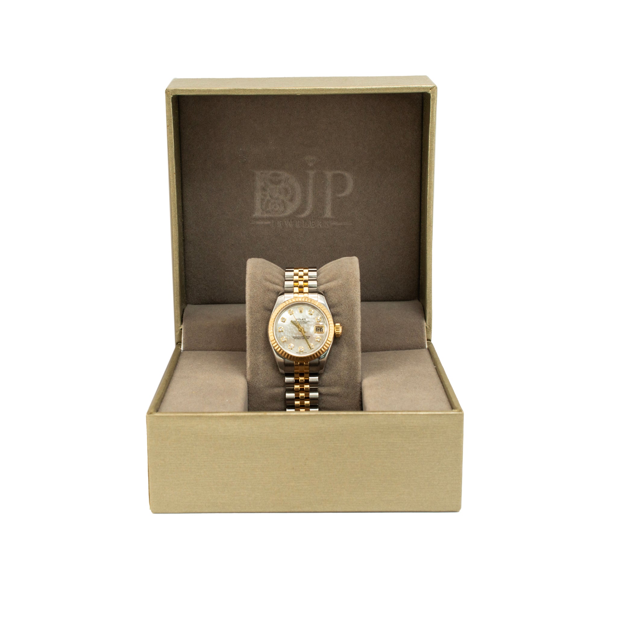 Rolex Ladies Datejust 26MM 179173 Mop Diamond Bezel Jubilee Gold Steel Watch