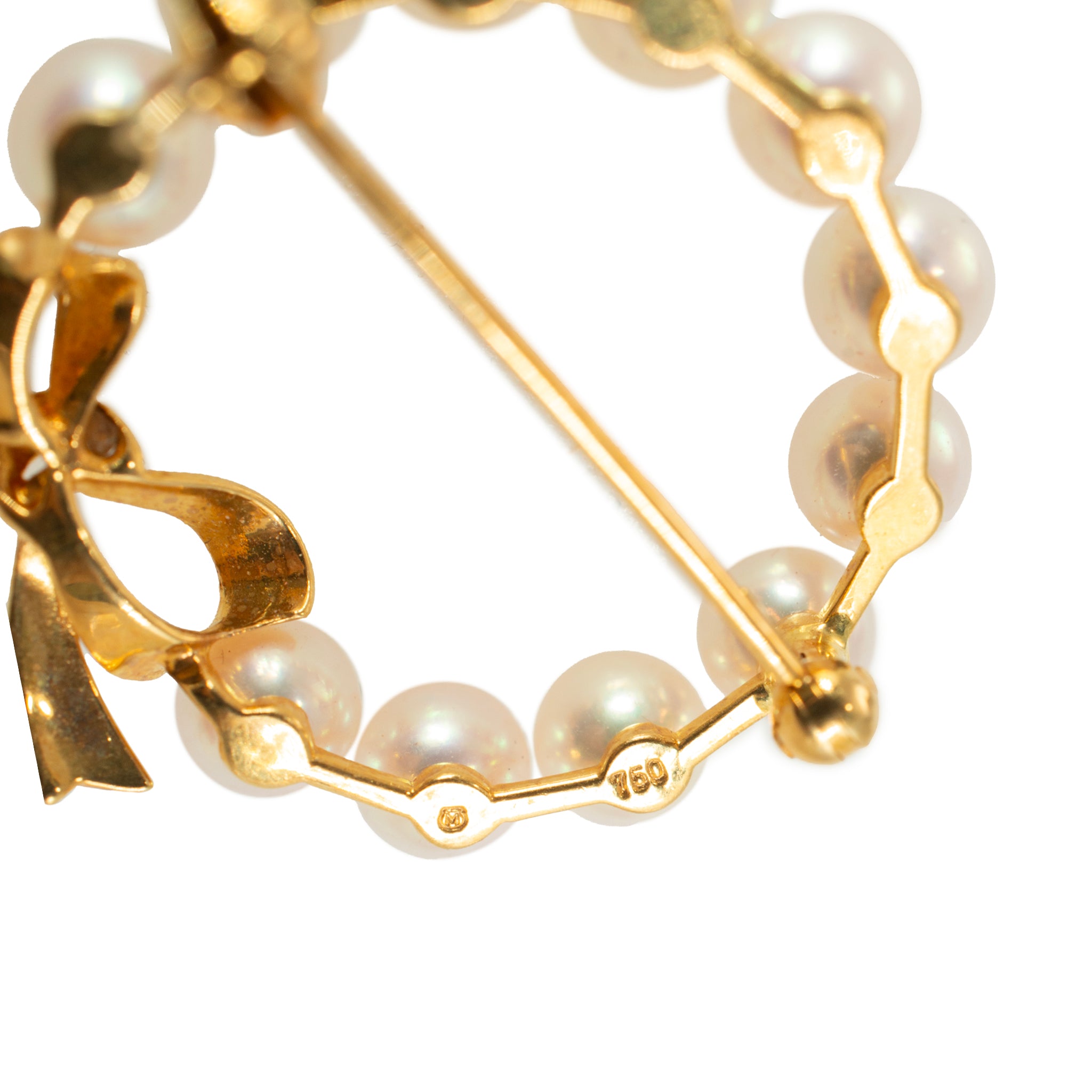 Vintage Mikimoto 18K Yellow Gold Pearl Wreath Brooch