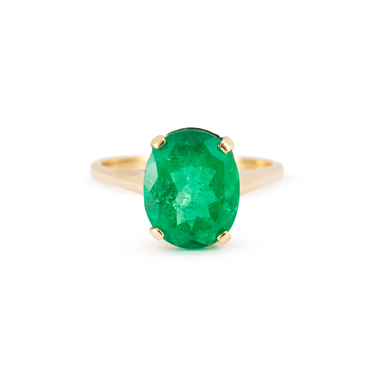 Ladies 14K Yellow Gold 4.36ctw Gia Colombian Green Emerald Cocktail Ring