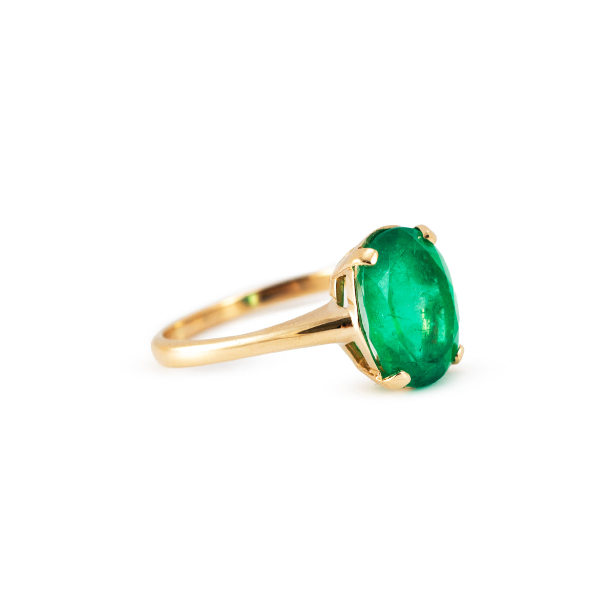 Ladies 14K Yellow Gold 4.36ctw Gia Colombian Green Emerald Cocktail Ring