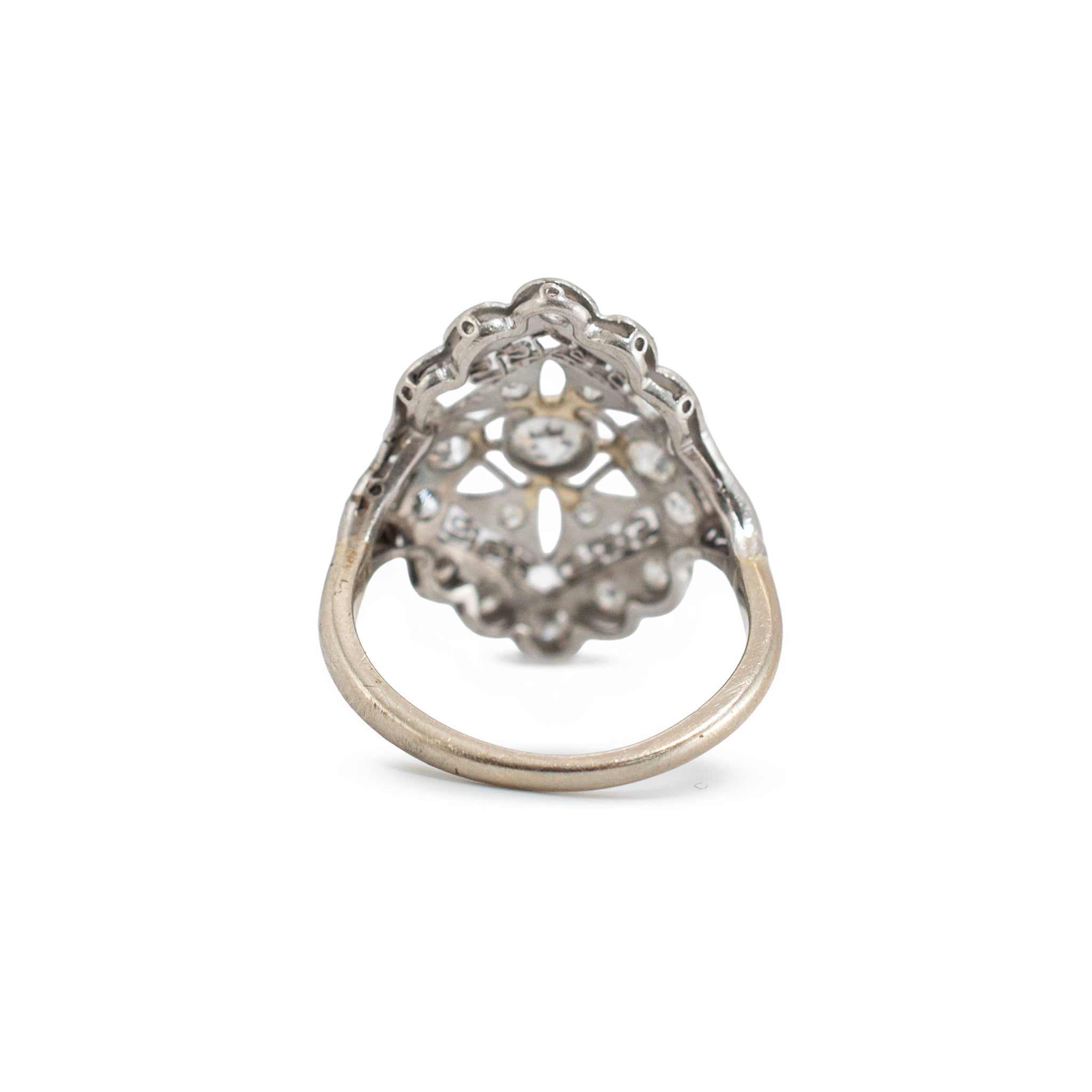 Antique Edwardian Platinum 14K White Gold 1.09ct Diamond Filigree Cocktail Ring
