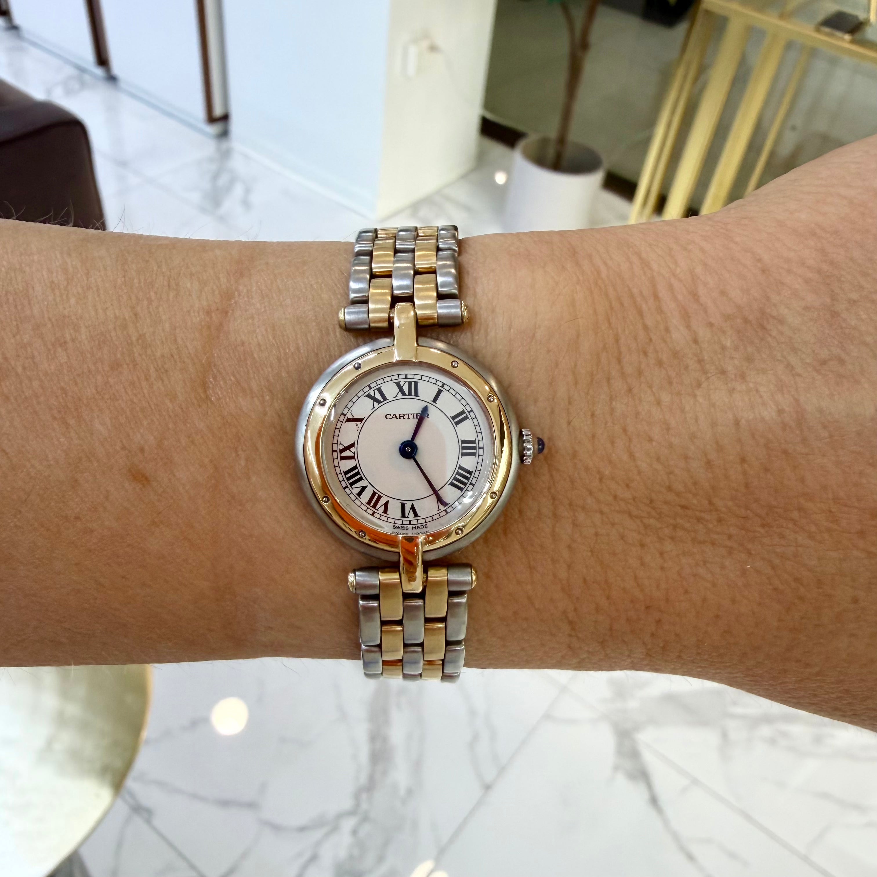 Vintage Ladies Cartier Panthere Vendome 24MM 166920 Two Row Gold & Steel Watch