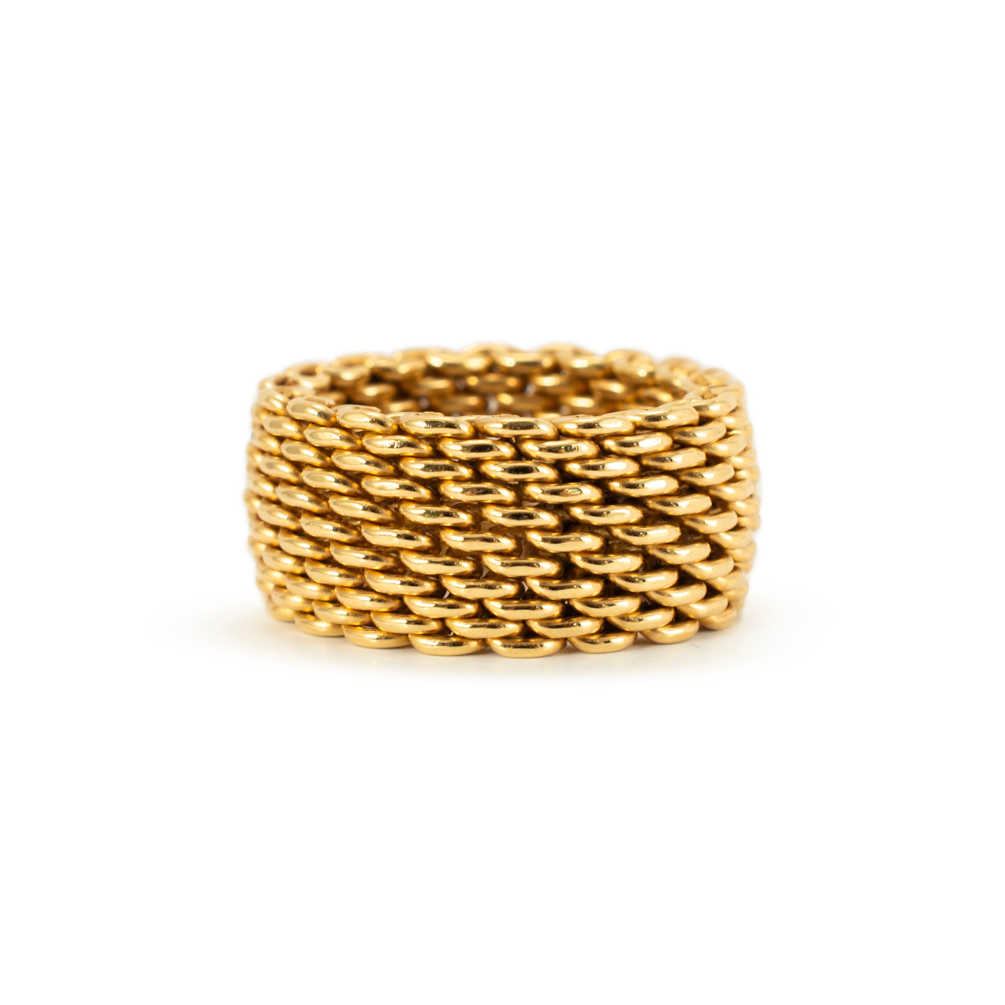Ladies Tiffany & Co. 18K Yellow Gold Wide Somerset Mesh Band Ring