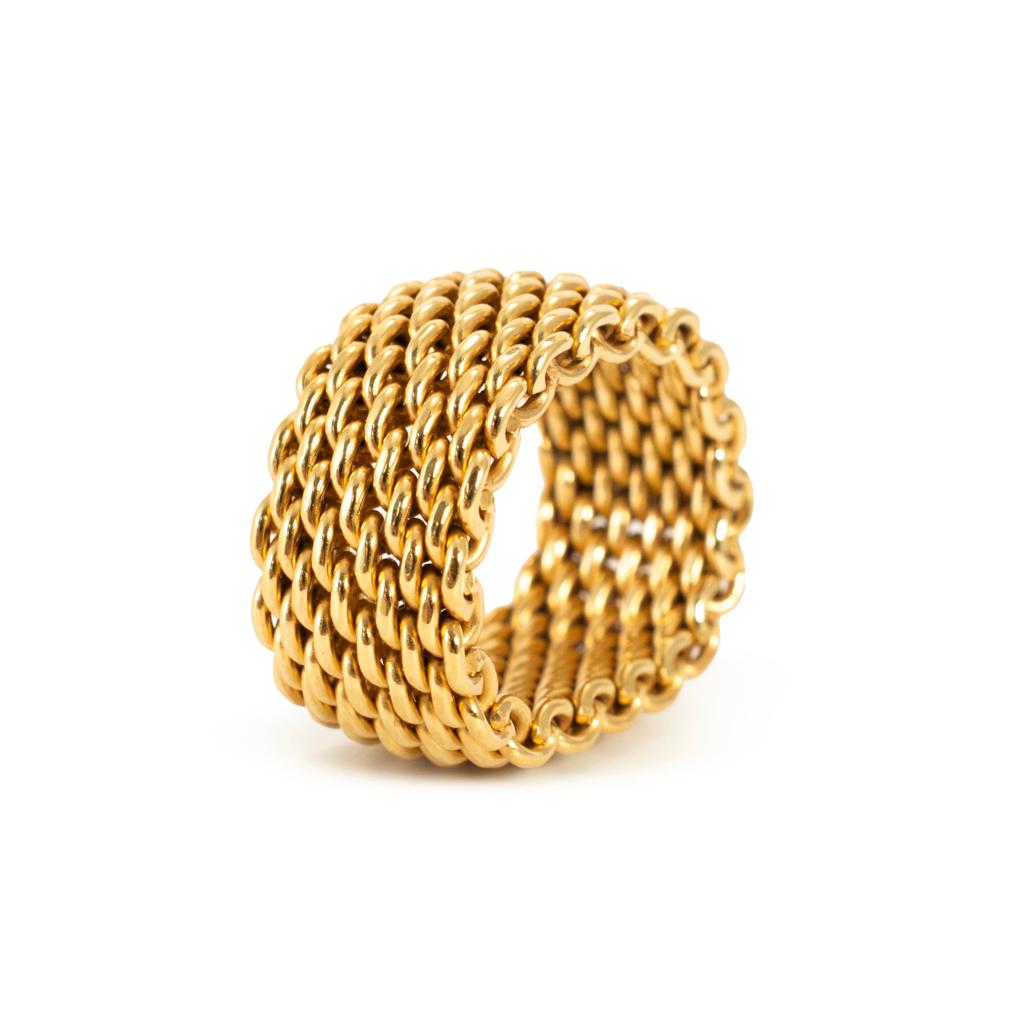 Ladies Tiffany & Co. 18K Yellow Gold Wide Somerset Mesh Band Ring