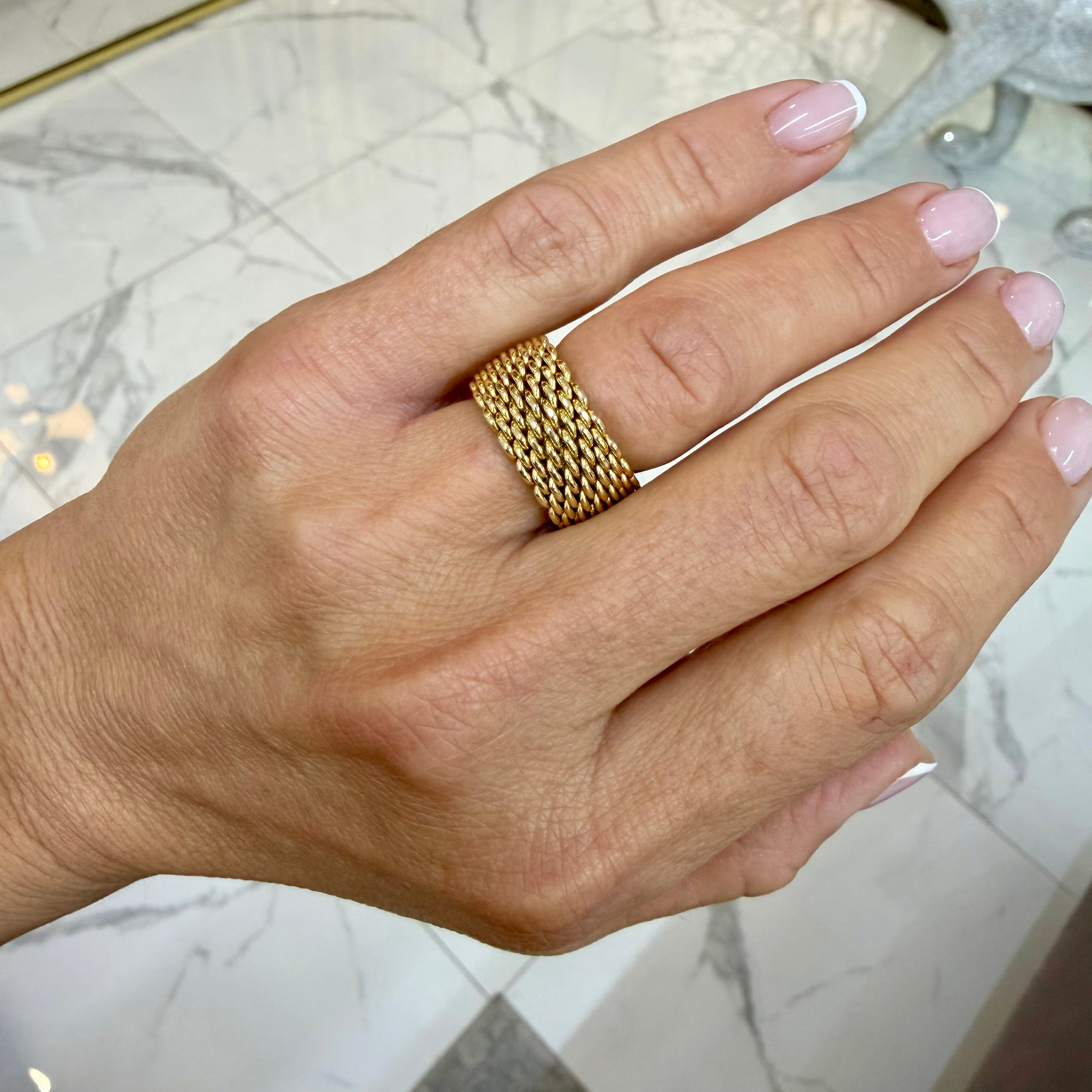 Ladies Tiffany & Co. 18K Yellow Gold Wide Somerset Mesh Band Ring