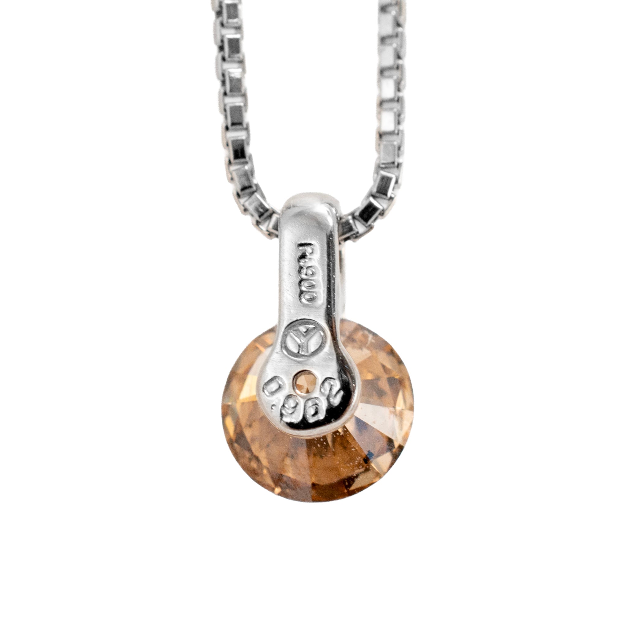 Platinum 0.96ct Round Chocolate Champagne Diamond Solitaire Pendant Necklace