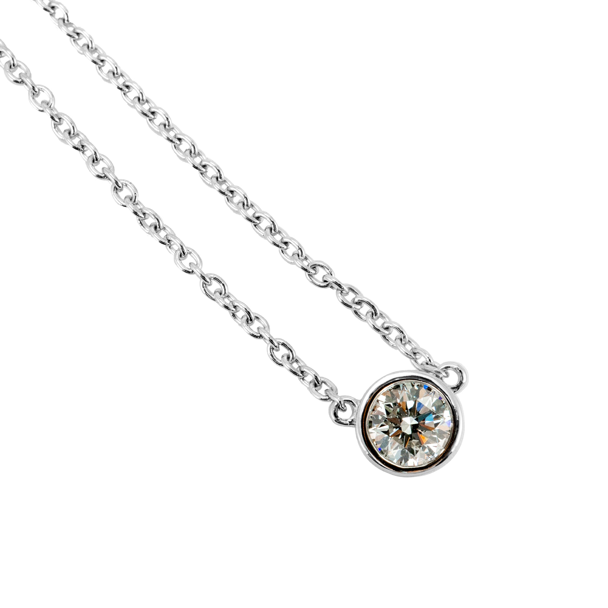Ladies 14K White Gold 1.03ct Bezel Set Round Diamond Solitaire Pendant Necklace