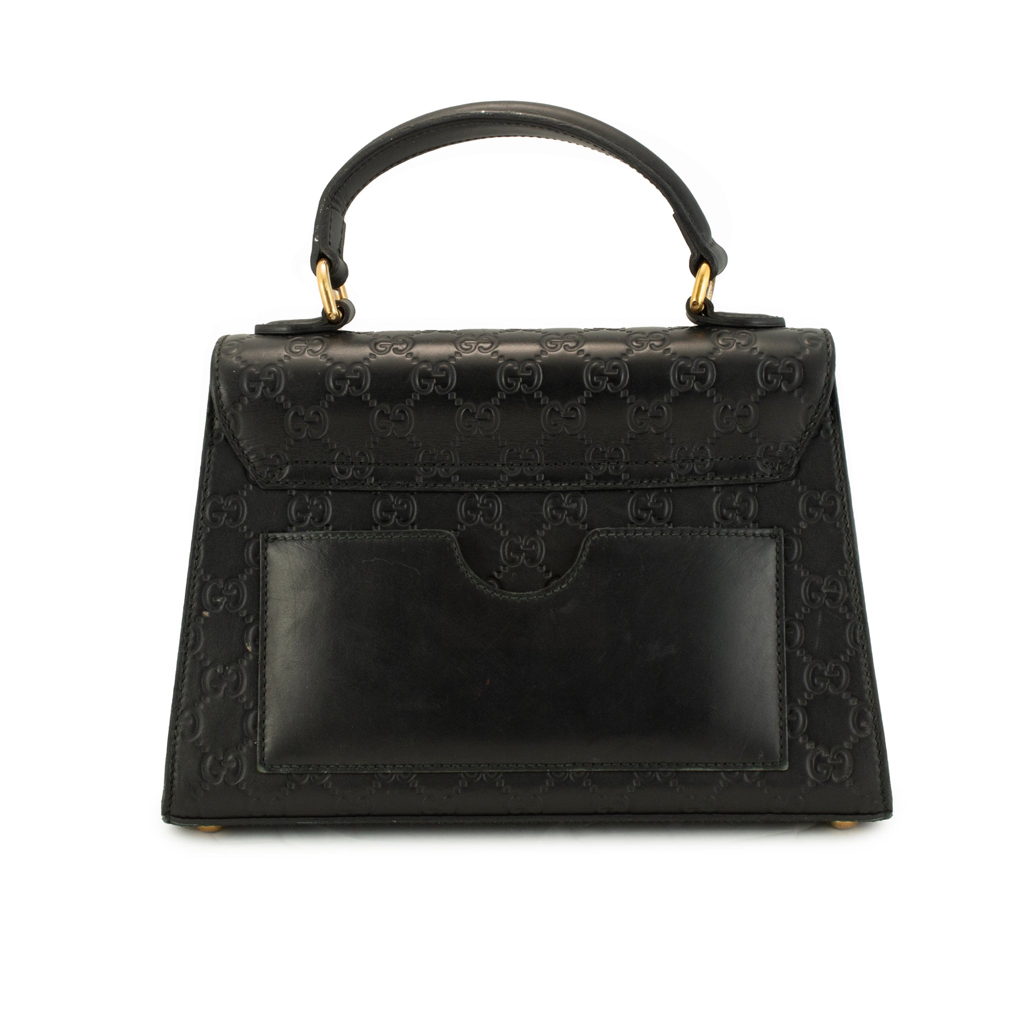 Gucci Gg Signature Black Gold-Hardware Padlock Top Handle Bag