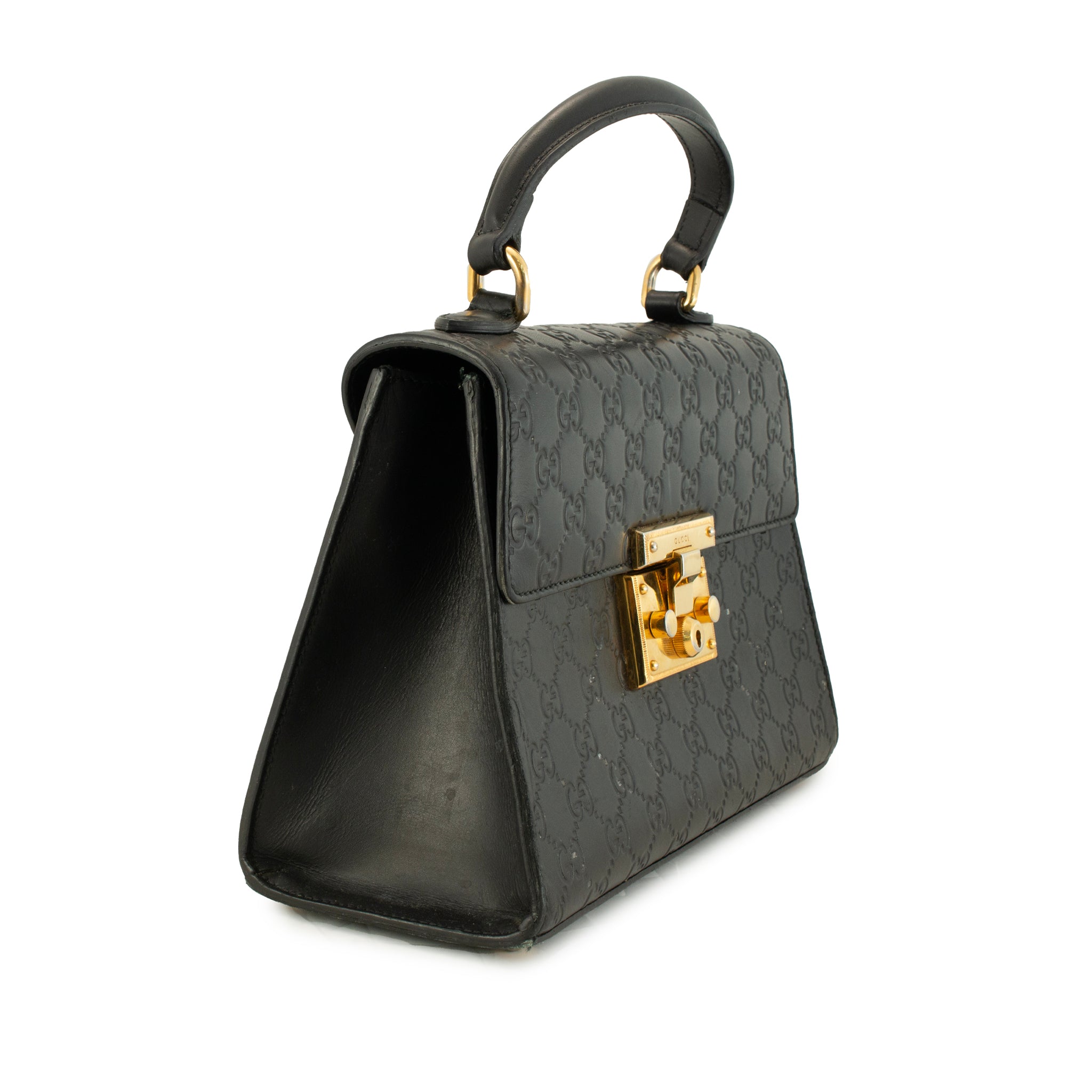 Gucci Gg Signature Black Gold-Hardware Padlock Top Handle Bag