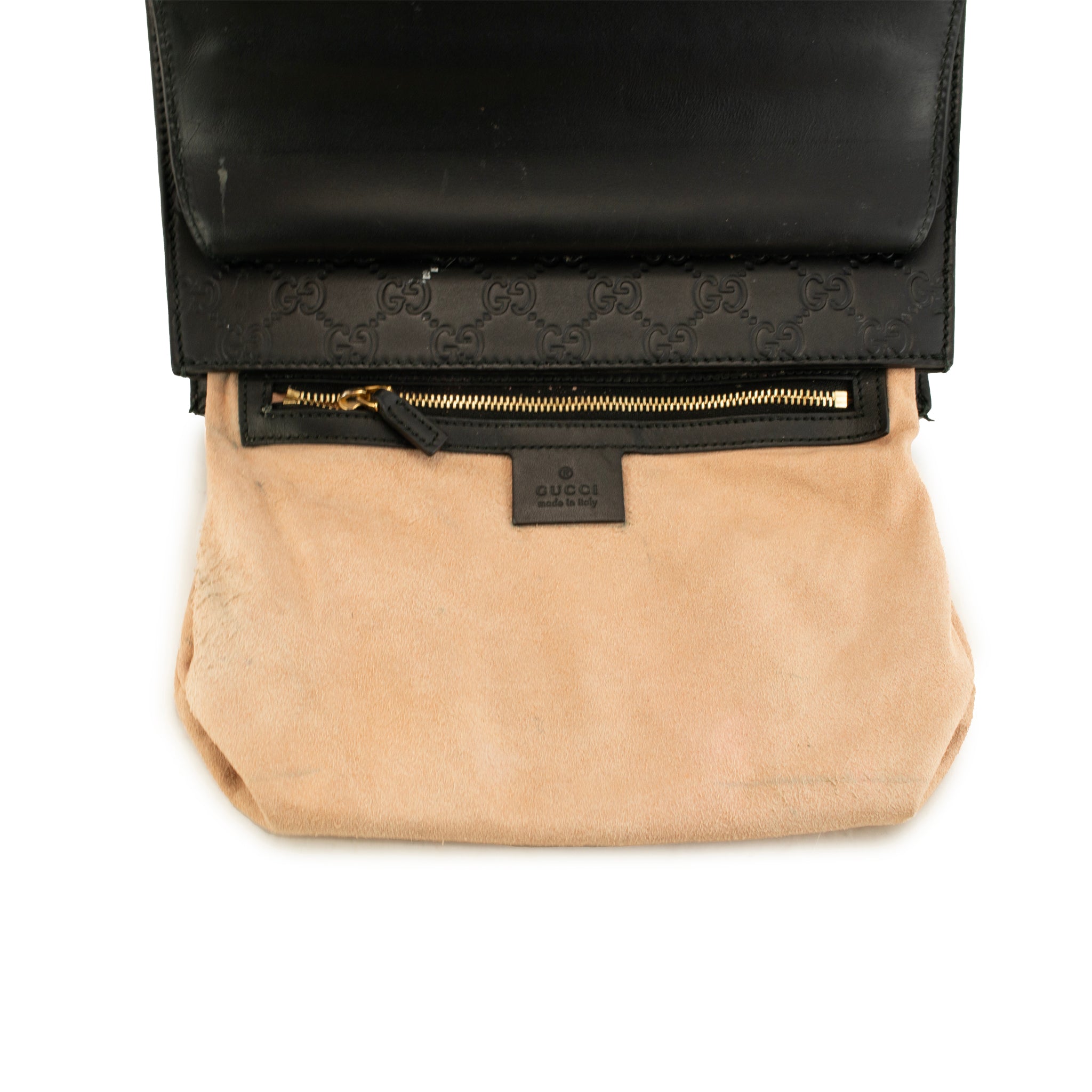 Gucci Gg Signature Black Gold-Hardware Padlock Top Handle Bag