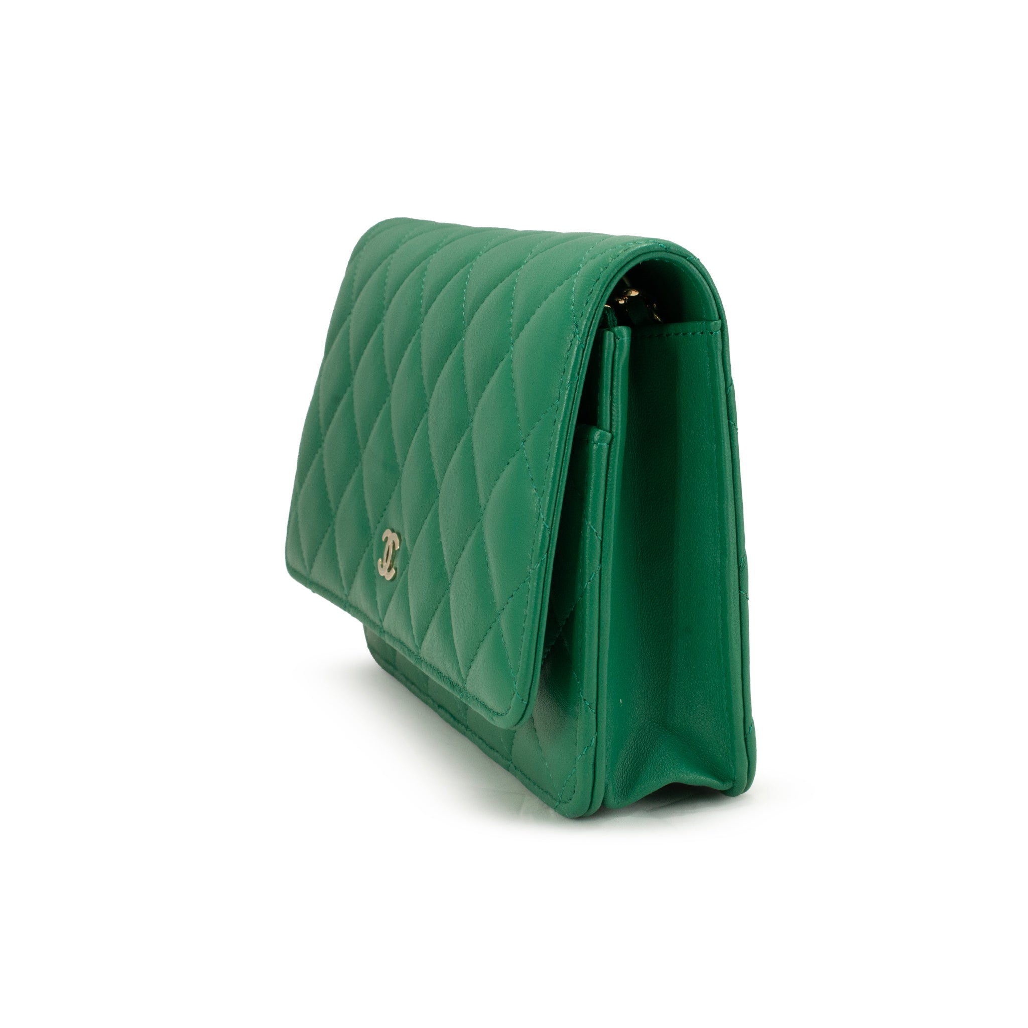 Chanel Classic Quilted Green Lambskin Wallet on Chain With Gold Hardware Bag