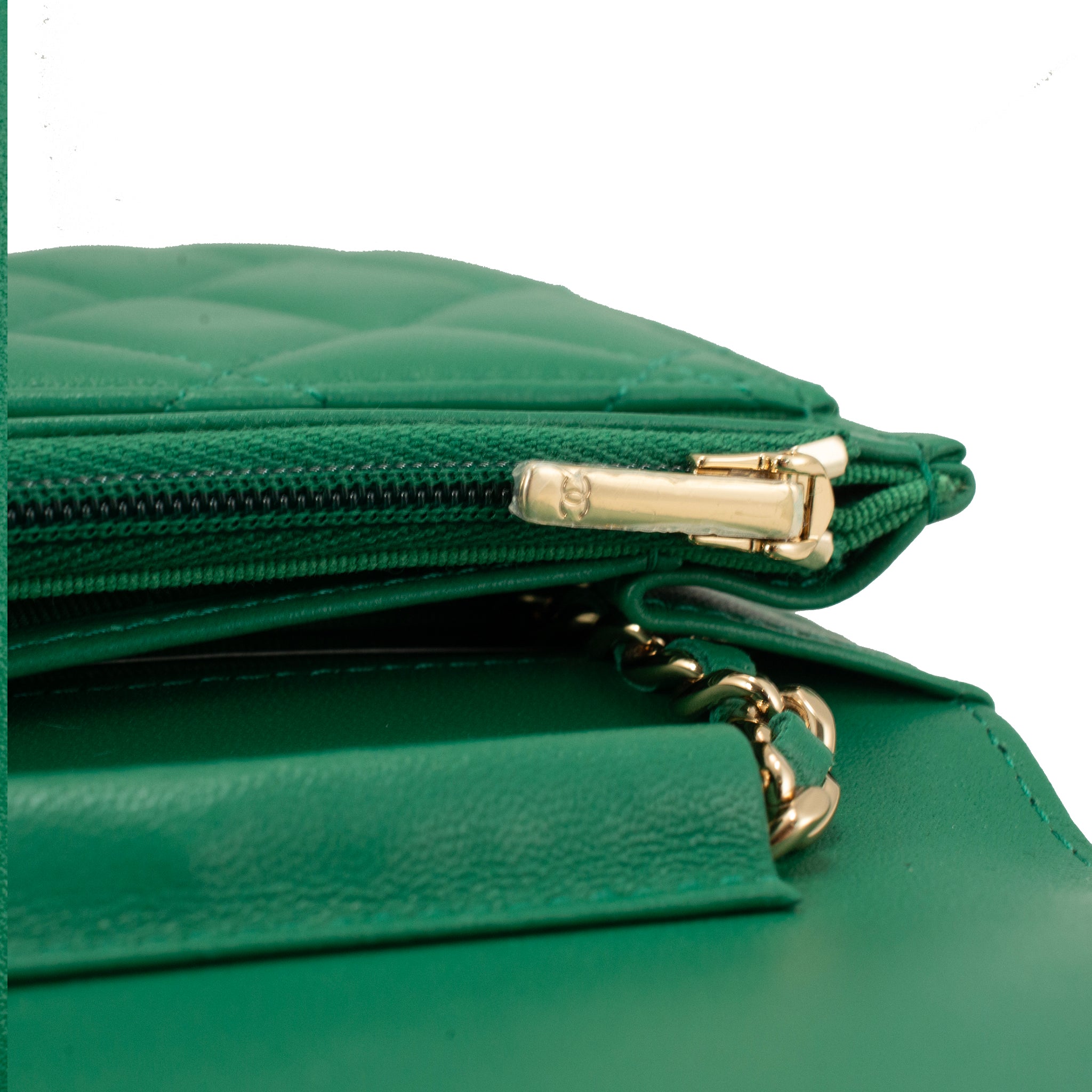Chanel Classic Quilted Green Lambskin Wallet on Chain With Gold Hardware Bag