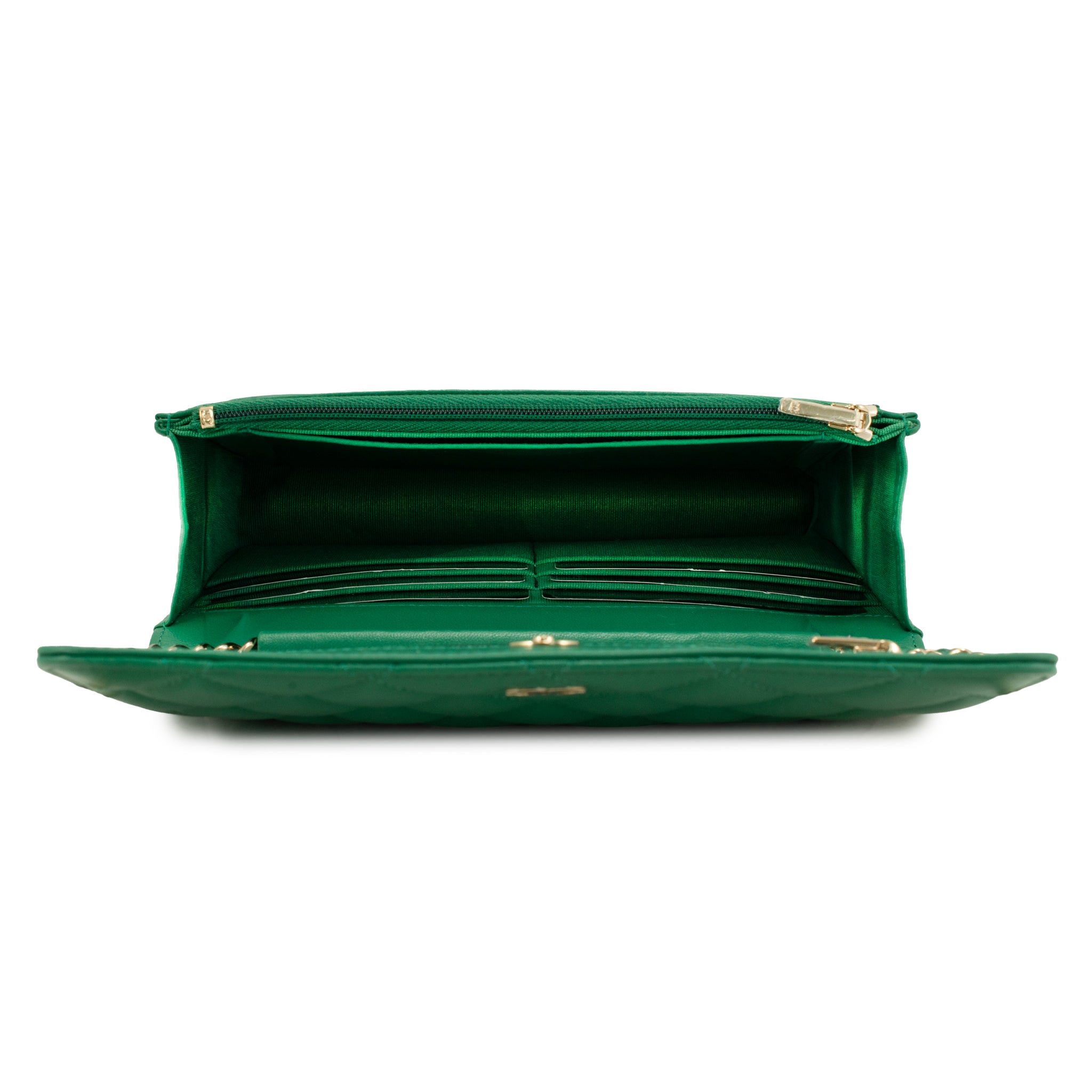 Chanel Classic Quilted Green Lambskin Wallet on Chain With Gold Hardware Bag