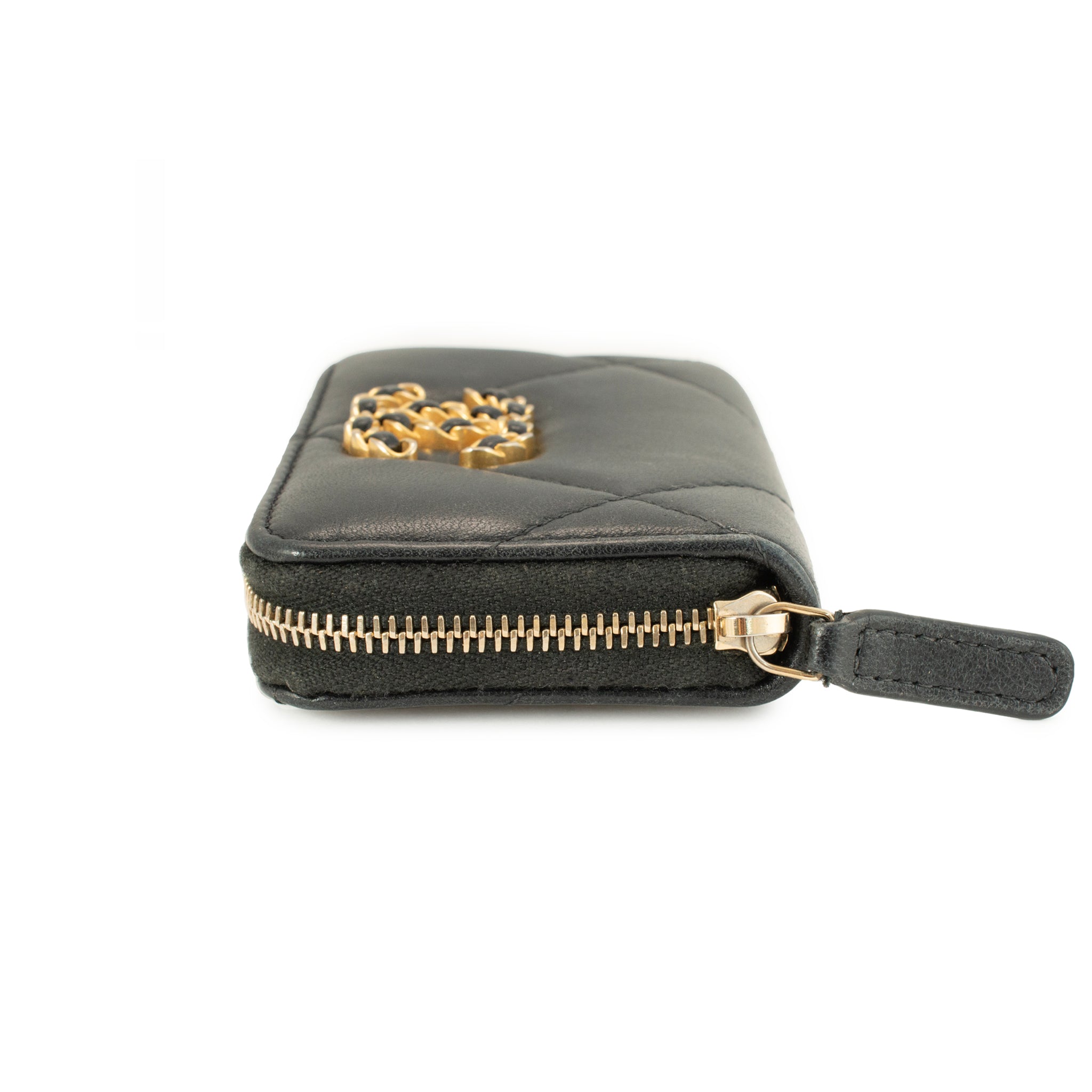 Chanel Lambskin Black Quilted Chanel 19 Zip Around Purse Wallet Bag