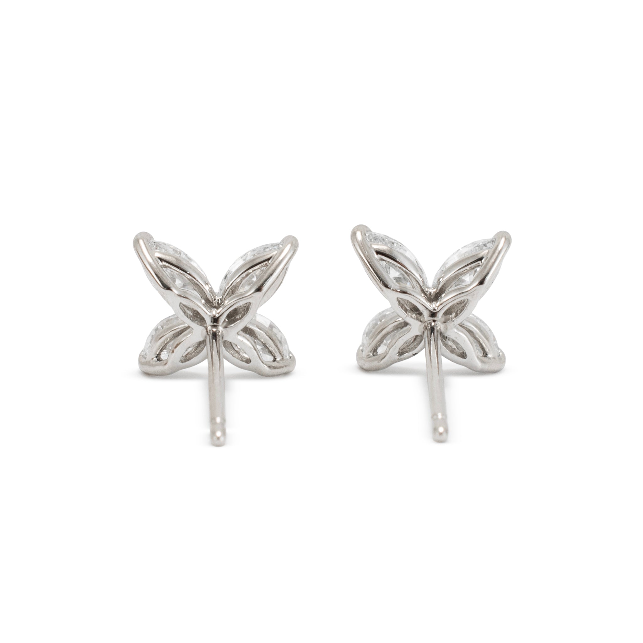 Ladies 950 Platinum 1.25ct Diamond Marquise Floral Flower Stud Earrings