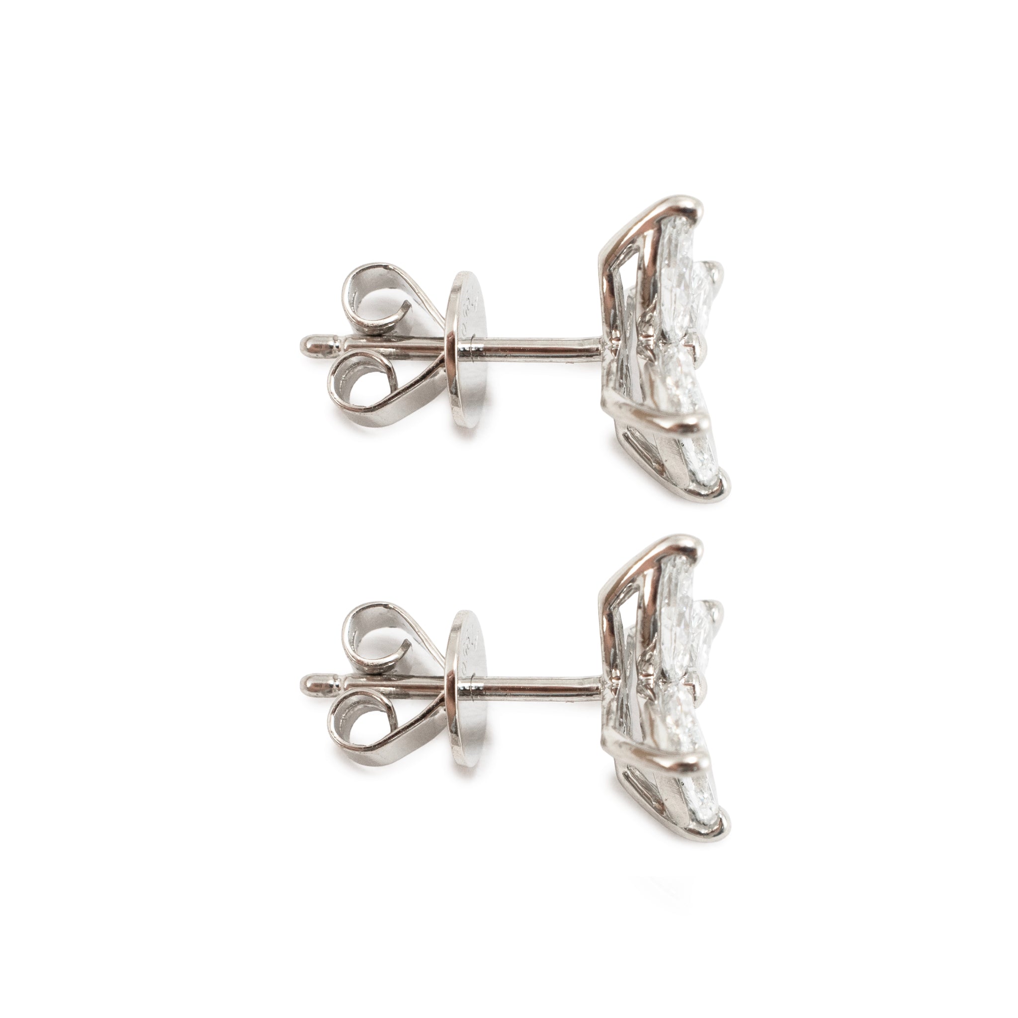 Ladies 950 Platinum 1.25ct Diamond Marquise Floral Flower Stud Earrings