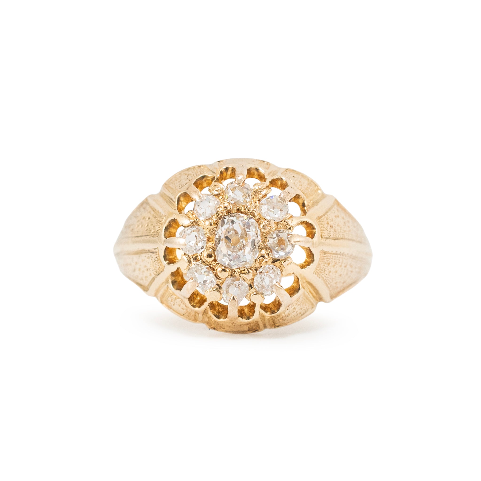 Antique Victorian 18K Yellow Gold 0.56ct Old Cut Diamond Cluster Engagement Ring