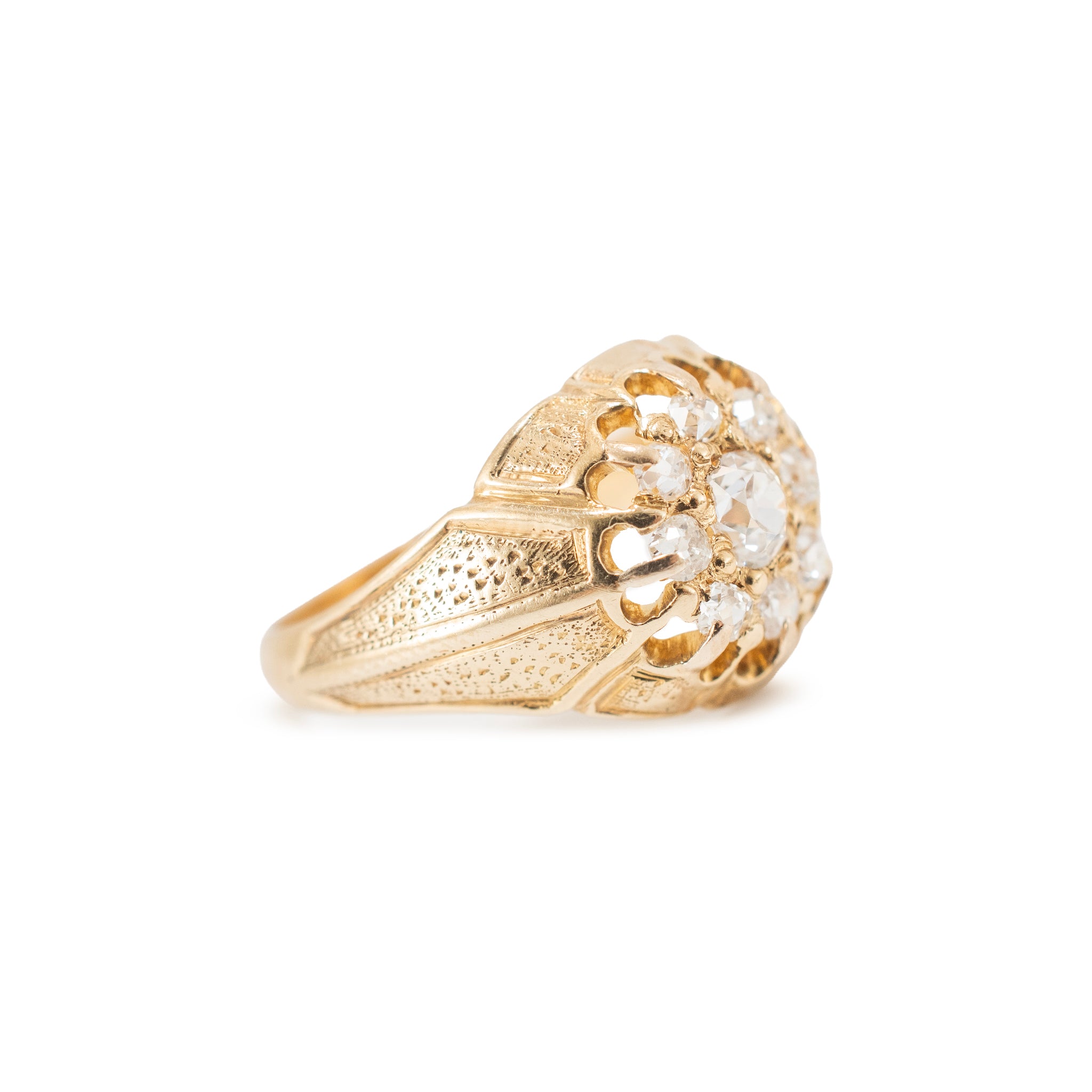 Antique Victorian 18K Yellow Gold 0.56ct Old Cut Diamond Cluster Engagement Ring