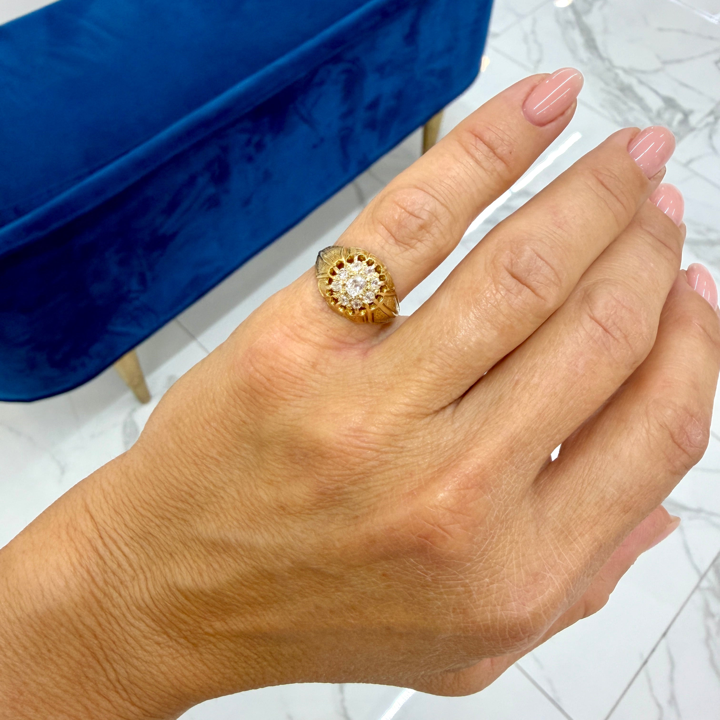 Antique Victorian 18K Yellow Gold 0.56ct Old Cut Diamond Cluster Engagement Ring