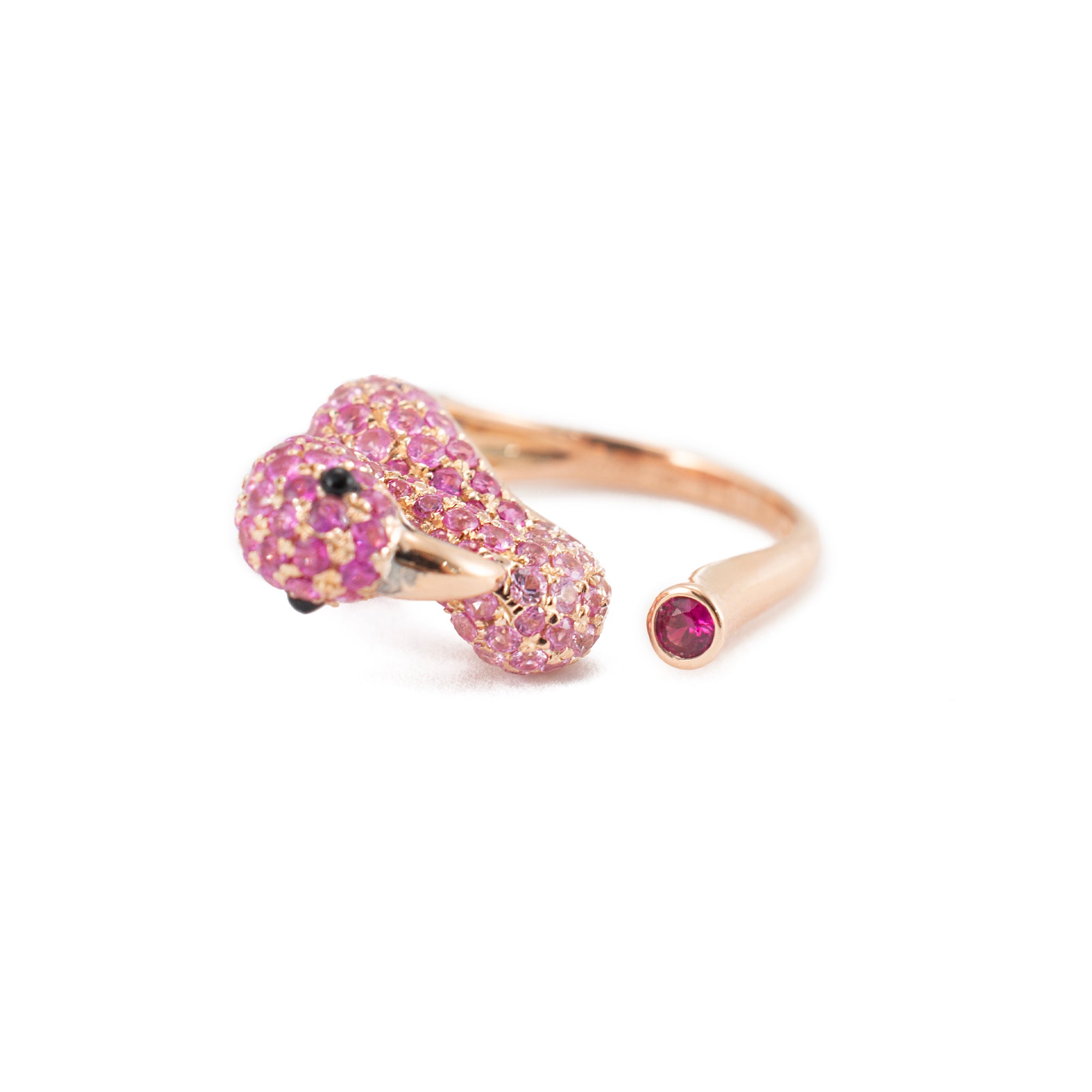 18K Rose Gold 3.16ct Ruby & 0.09ct Round Diamond Flamingo Bypass Cocktail Ring